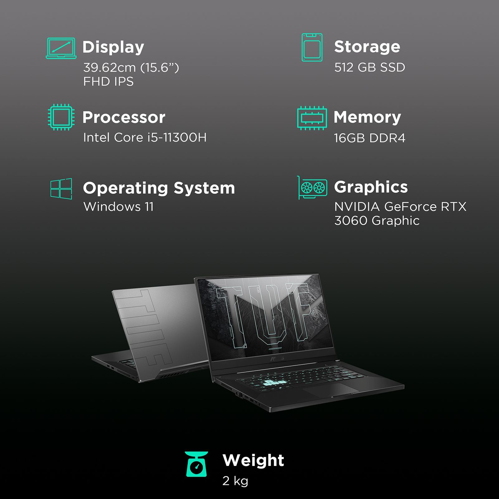 ASUS TUF Dash F15 Intel Core i5 11th Gen (15.6 inch, 16GB, 512GB, Windows 11, MS Office 2019, NVIDIA GeForce RTX 3060 Graphics, FHD IPS Display, Eclipse Grey, FX516PMZ-HN183WS)_3