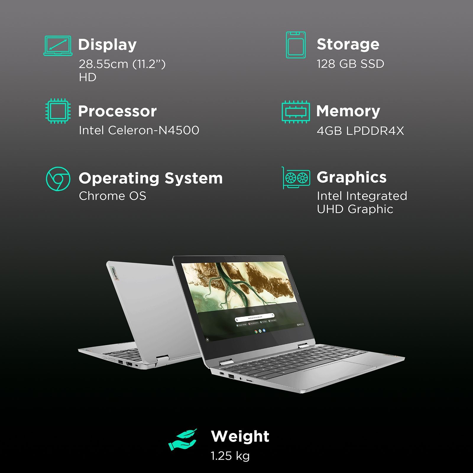 Lenovo IdeaPad Flex 3 Chromebook Intel Celeron (4GB, 128GB, Chrome OS, 11.2 inch, Arctic Grey, 82N3000DHA) Lenovo IdeaPad Flex 3 Chromebook Intel Celeron (4GB, 128GB, Chrome OS, 11.2 inch, Arctic Grey, 82N3000DHA)_3