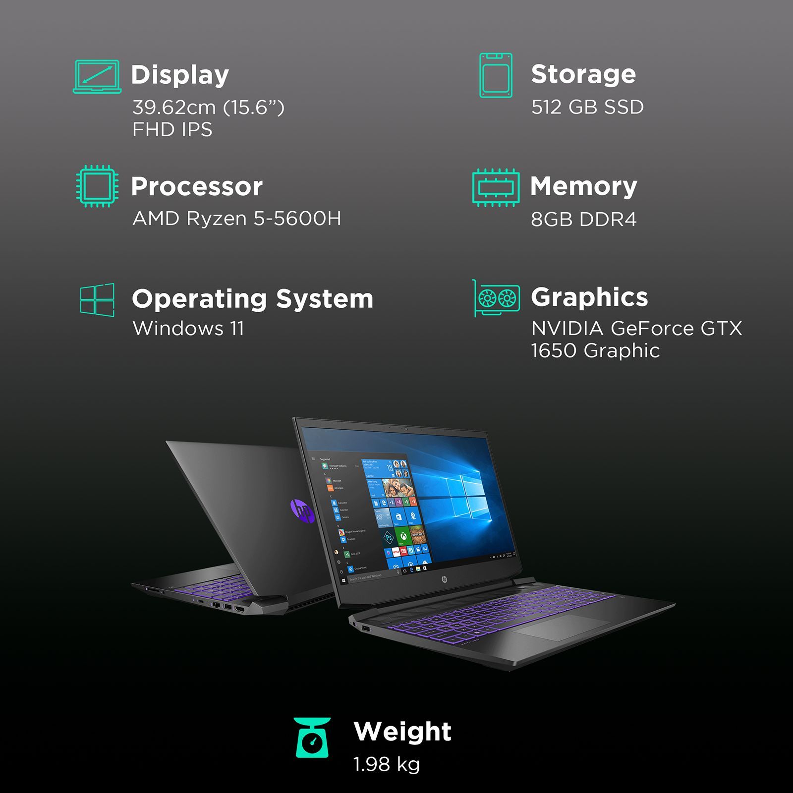 HP Pavilion 15-EC2144AX AMD Ryzen 5 (15.6 inch, 8GB, 512GB, Windows 11, MS Office, NVIDIA GeForce GTX 1650 Graphics, FHD IPS Display, Shadow Black, 552W1PA)_3