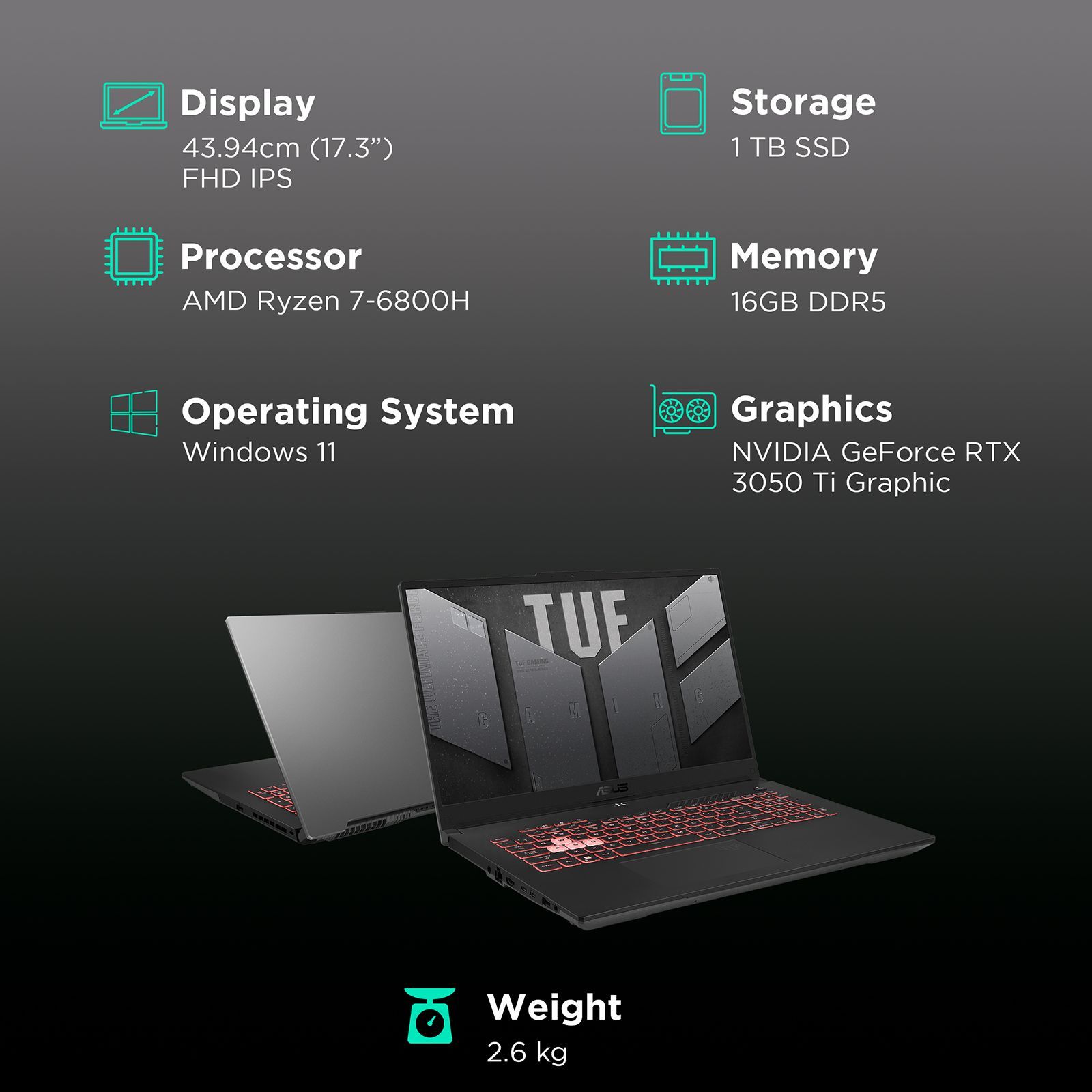 ASUS TUF A17 FA777RE-HX024WS AMD Ryzen 7 (17.3 inch, 16GB, 1TB, Windows 11, MS Office, NVIDIA GeForce RTX 3050 Ti Graphics, FHD IPS Display, Jaeger Grey, 90NR08X2-M00140) ASUS TUF A17 FA777RE-HX024WS AMD Ryzen 7 (17.3 inch, 16GB, 1TB, Windows 11, MS Office, NVIDIA GeForce RTX 3050 Ti Graphics, FHD IPS Display, Jaeger Grey, 90NR08X2-M00140)_3