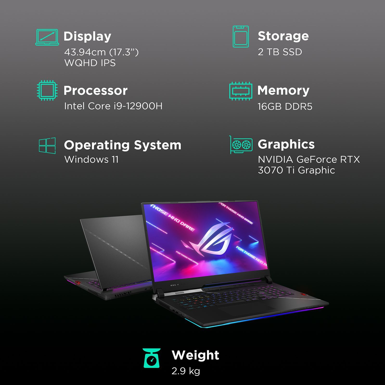 ASUS ROG Strix SCAR 17 Intel Core i9 12th Gen (17.3 inch, 32GB, 2TB, Windows 11, MS Office, NVIDIA GeForce RTX 3070 Ti Graphics, WQHD IPS Display, Off Black, G733ZW-LL105WS)_3