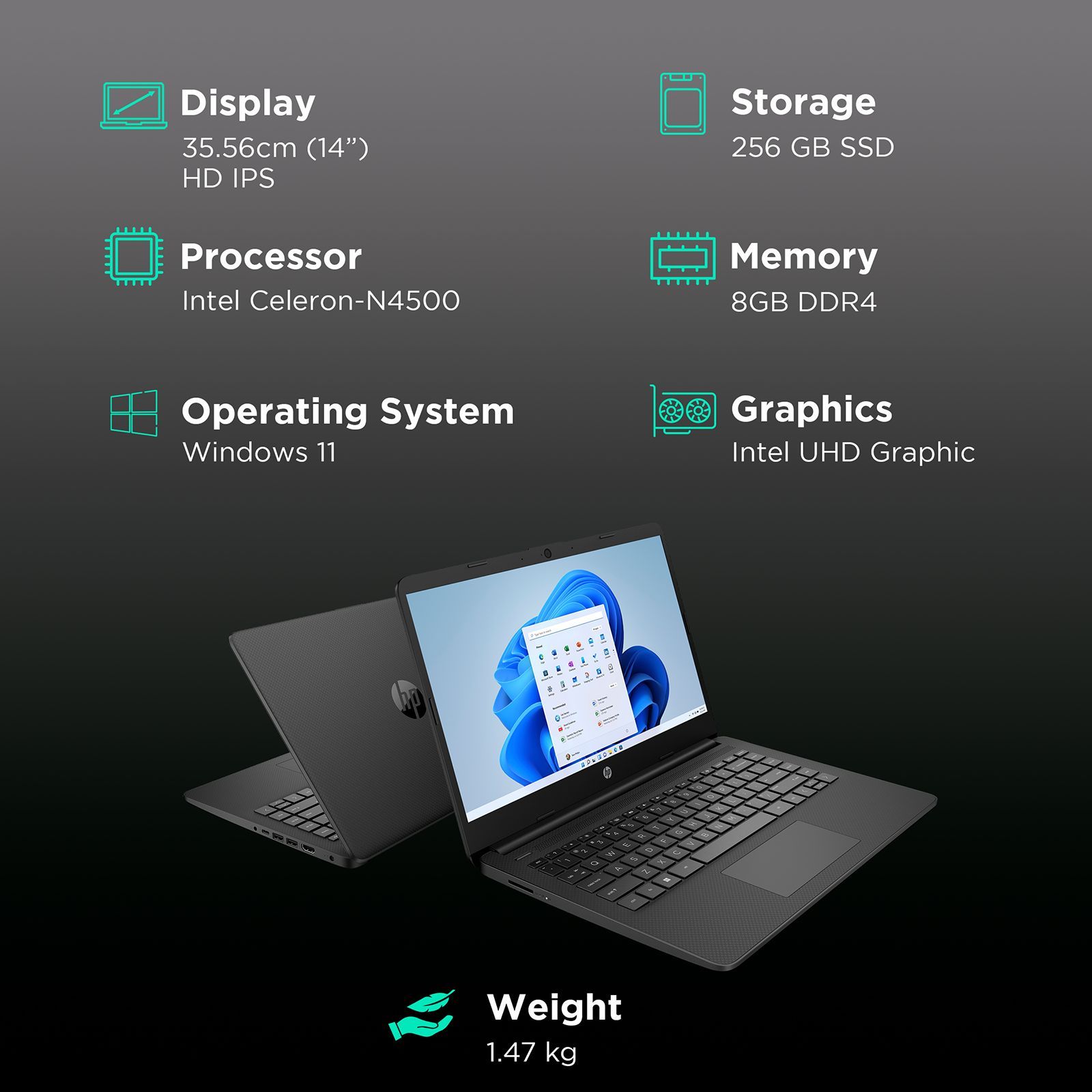 HP 14s-dq3032TU Intel Celeron (14 inch, 8GB, 256GB, Windows 11, MS Office, Intel UHD Graphics, HD IPS Display, Jet Black, 637S3PA#ACJ) HP 14s-dq3032TU Intel Celeron (14 inch, 8GB, 256GB, Windows 11, MS Office, Intel UHD Graphics, HD IPS Display, Jet Black, 637S3PA#ACJ)_3