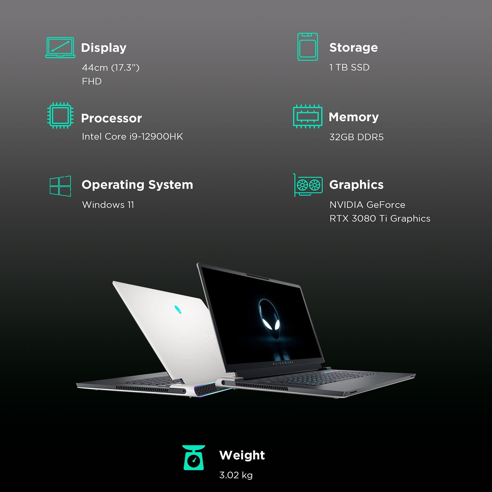 DELL Alienware X17 R2 Intel Core i9 12th Gen (17.3 inch, 32GB, 1TB, Windows 11, MS Office 2021, NVIDIA GEFORCE RTX 3080 Ti Graphics, FHD Display, Lunar Light, D569944WIN9)_3