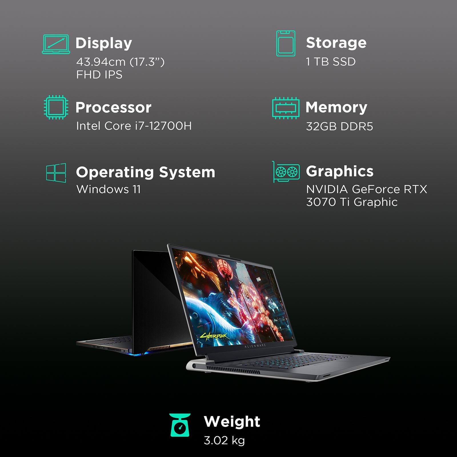 DELL Alienware X17 Intel Core i7 12th Gen (17.3 inch, 32GB, 1TB, Windows 11, MS Office 2021, NVIDIA GeForce RTX 3070 Ti Graphics, FHD IPS Display, Lunar Light, D569943WIN9)_3