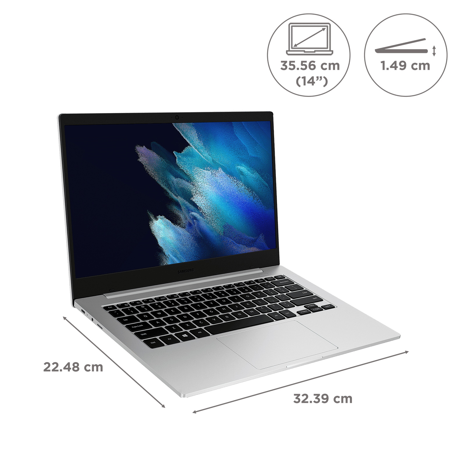 SAMSUNG Galaxy Book Go Qualcomm Snapdragon 7c 2nd Gen Thin & Light Laptop (4GB, 128GB SSD, Windows 11 Home, 14 inch FHD LED Display, MS Office Home & Student 2021, Silver, 1.38 KG)_2