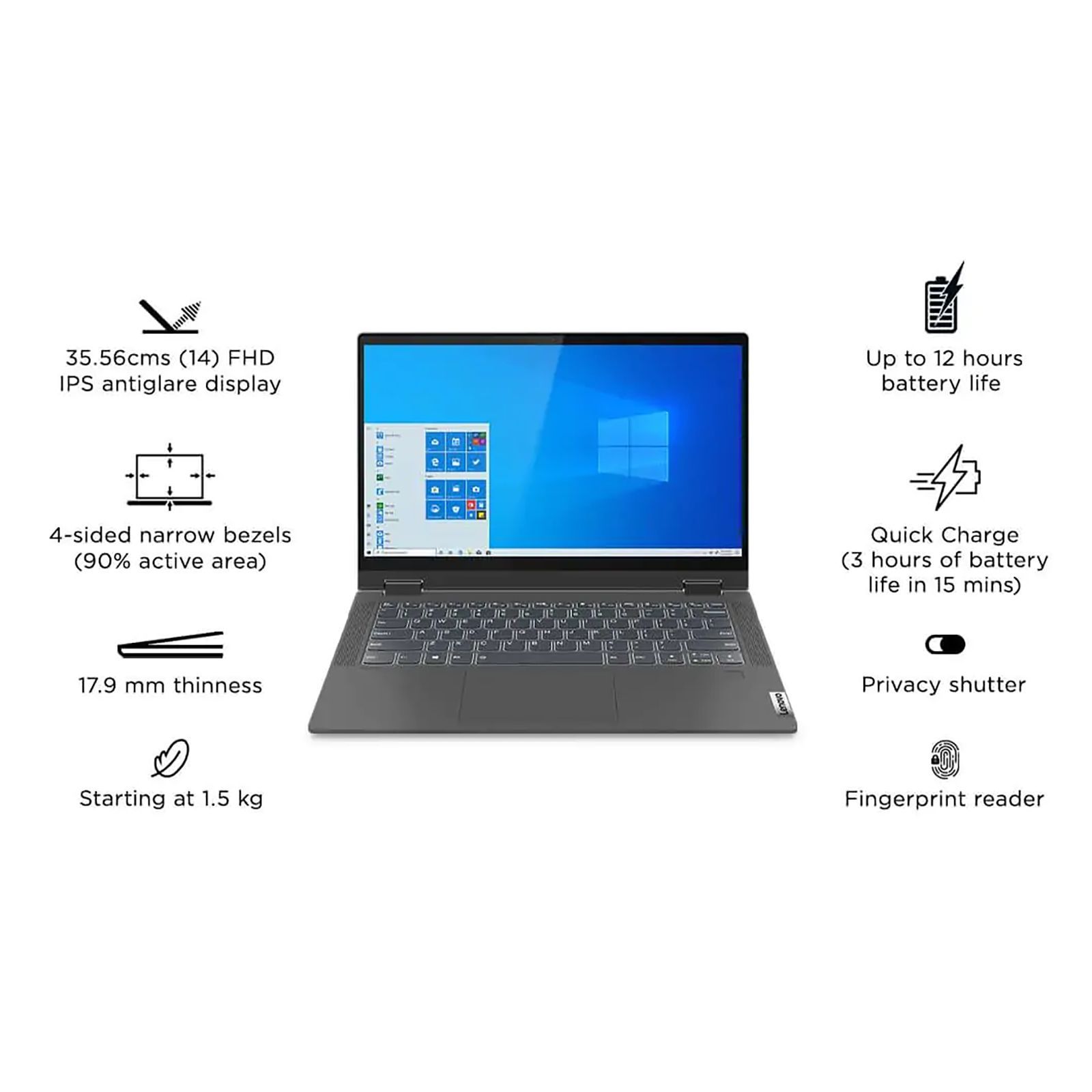 Lenovo IdeaPad Flex 5 14ALC05 AMD Ryzen 5 (14 inch, 8GB, 512GB, Windows 11, MS Office 2021, AMD Radeon Graphics, FHD IPS Display, Graphite Grey, 82HU00PPIN)_11