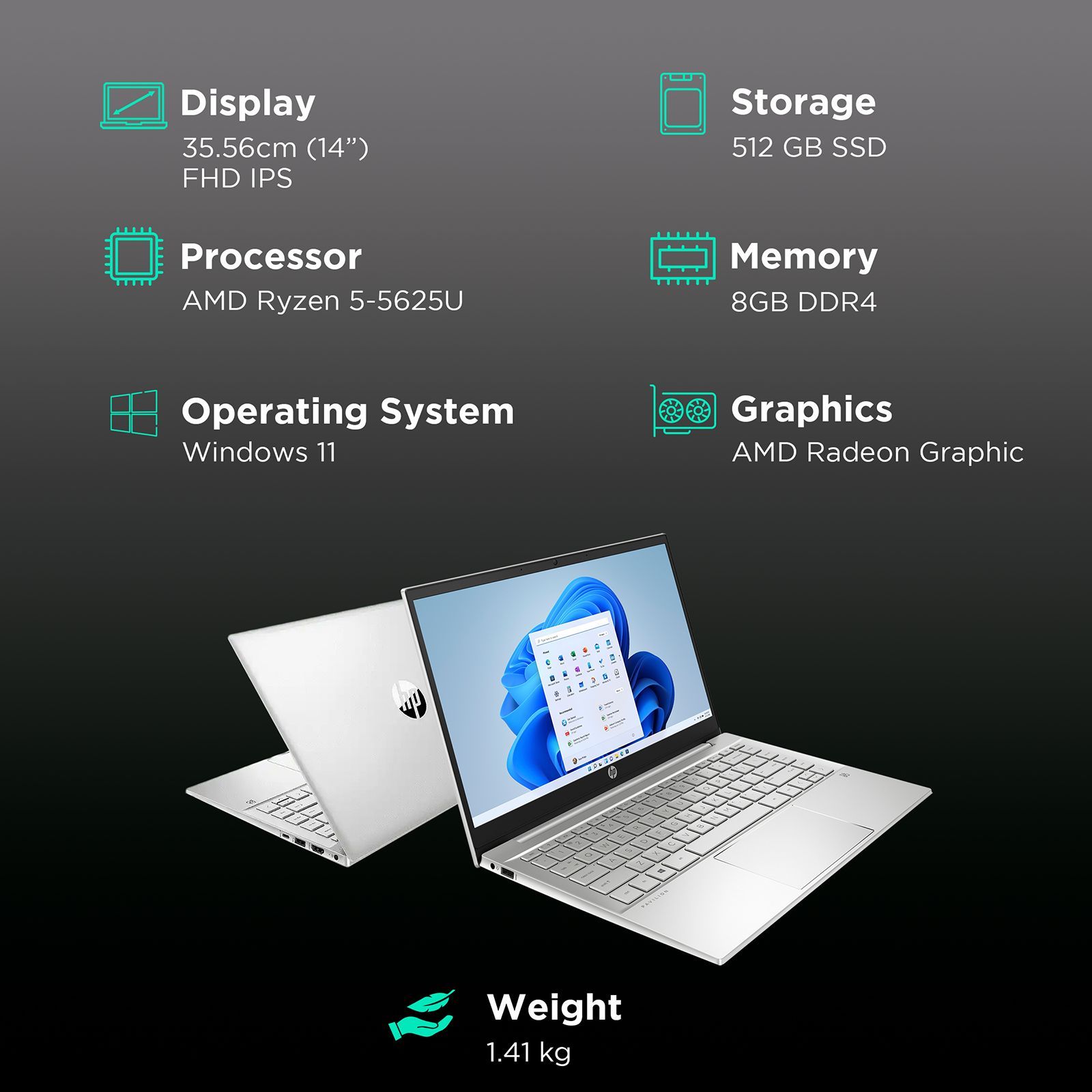 HP Pavilion 14-ec1003AU AMD Ryzen 5 (14 inch, 8GB, 512GB, Windows 11, MS Office 2021, AMD Radeon Graphics, FHD IPS Display, Natural Silver, 689H4PA#ACJ) HP Pavilion 14-ec1003AU AMD Ryzen 5 (14 inch, 8GB, 512GB, Windows 11, MS Office 2021, AMD Radeon Graphics, FHD IPS Display, Natural Silver, 689H4PA#ACJ)_3