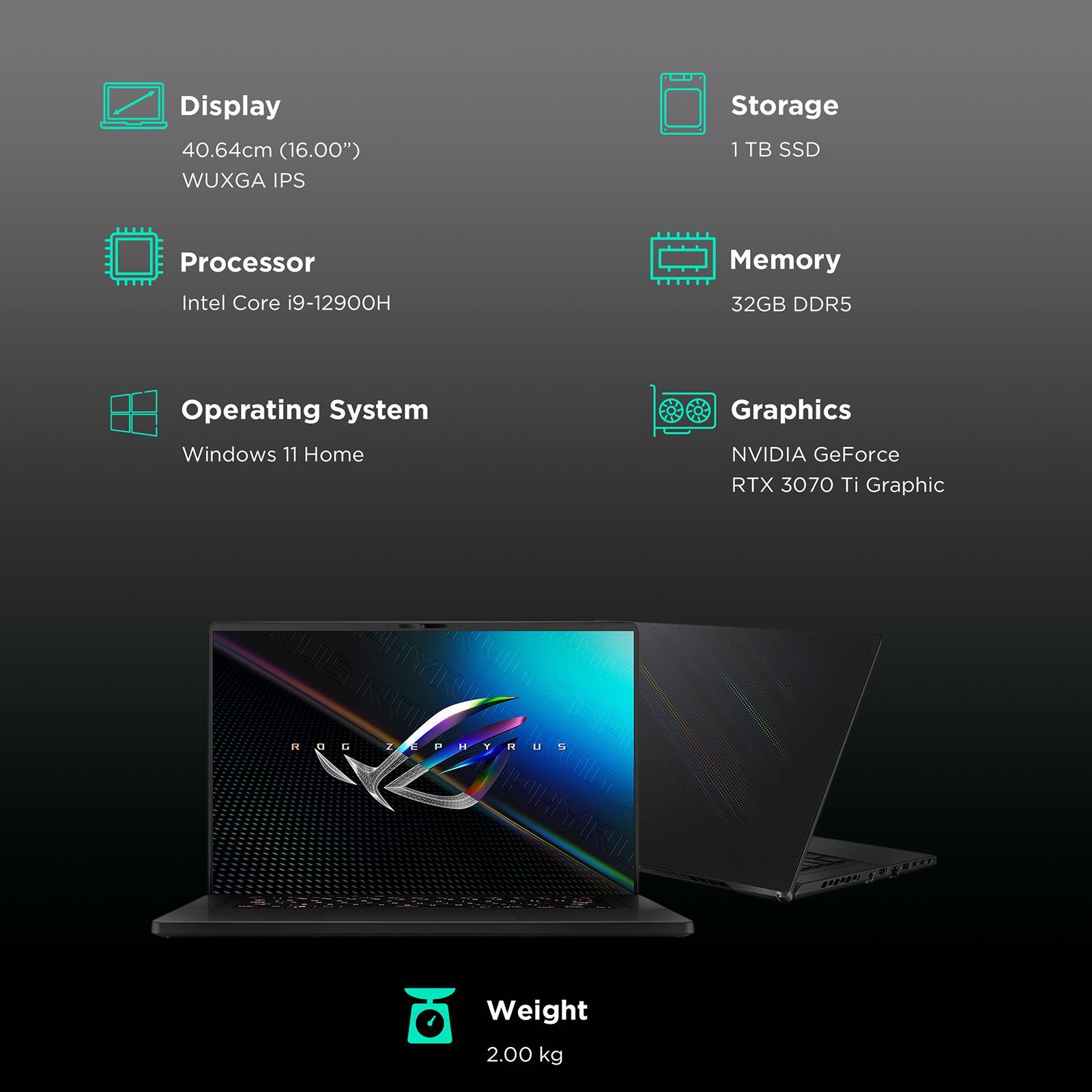 ASUS ROG Zephyrus M16 GU603ZW-K8033WS Intel Core i9 12th Gen (16 inch, 32GB, 1TB, Windows 11, MS Office 2021, NVIDIA GeForce RTX 3070 Ti Graphics, WQXGA IPS Display, Off Black, 90NR0831-M000T0)_3