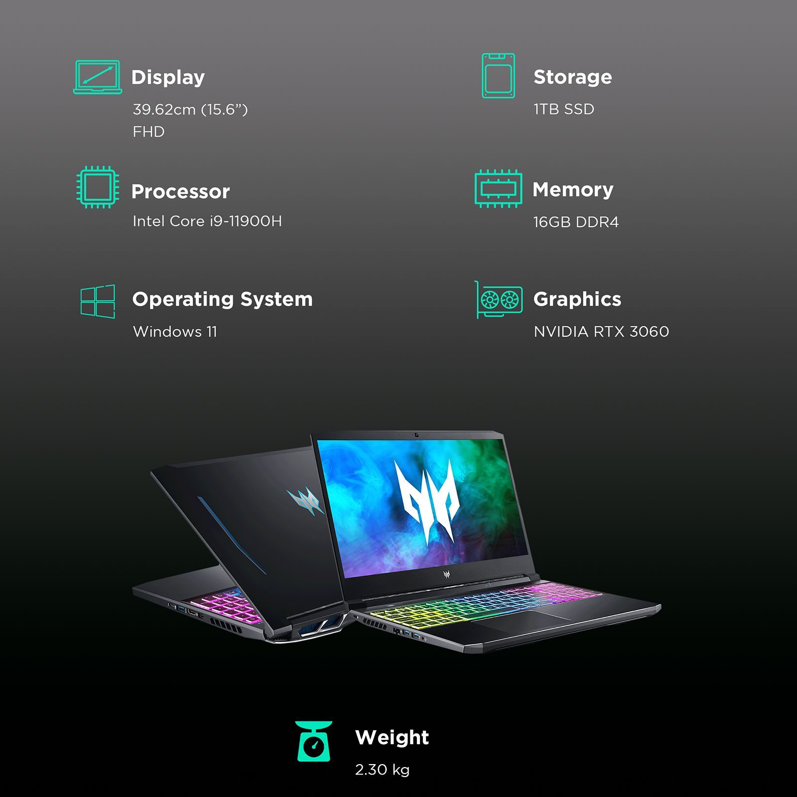acer Predator Helios 300 PH315-54-909W Intel Core i9 11th Gen Notebook Gaming Laptop (16GB, 1TB SSD, Windows 11 Home, 6GB Graphics, 15.6 inch 165 Hz Full HD IPS Display, NVIDIA GeForce RTX 3060, Abyss Black, 2.50 KG)_3