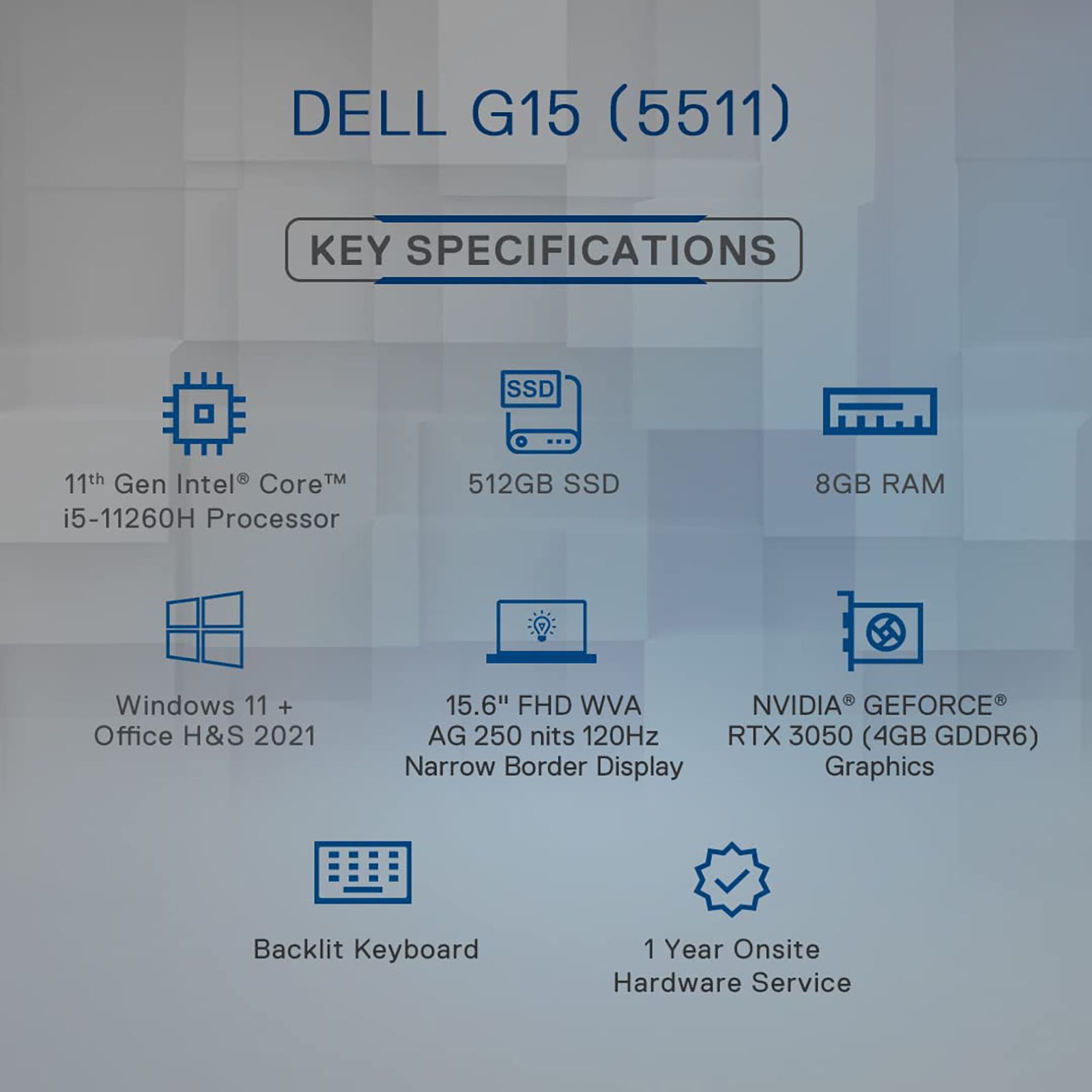 DELL G15 Intel Core i5 11th Gen (15.6 inch, 8GB, 512GB, Windows 11, MS Office 2021, NVIDIA GeForce RTX 3050 Graphics, FHD LED-Backlit Display, Dark Shadow Grey, D560825WIN9B) DELL G15 Intel Core i5 11th Gen (15.6 inch, 8GB, 512GB, Windows 11, MS Office 2021, NVIDIA GeForce RTX 3050 Graphics, FHD LED-Backlit Display, Dark Shadow Grey, D560825WIN9B)_11