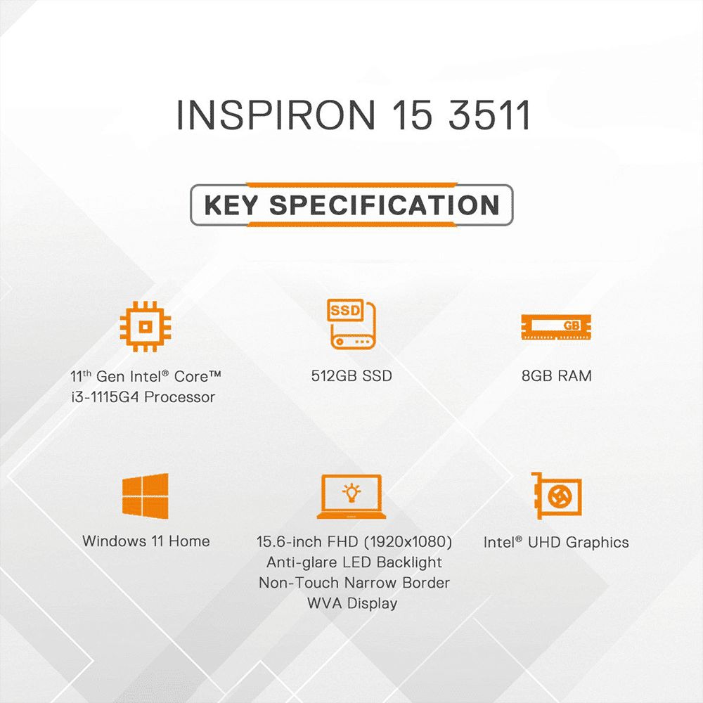 DELL Inspiron 3511 Intel Core i3 11th GenThin & Light Laptop (8GB, 512GB SSD, Windows 11 Home, 15.6 inch FHD LED Display, MS Office Home & Student 2021, Platinum Silver, 1.85 KG)_11