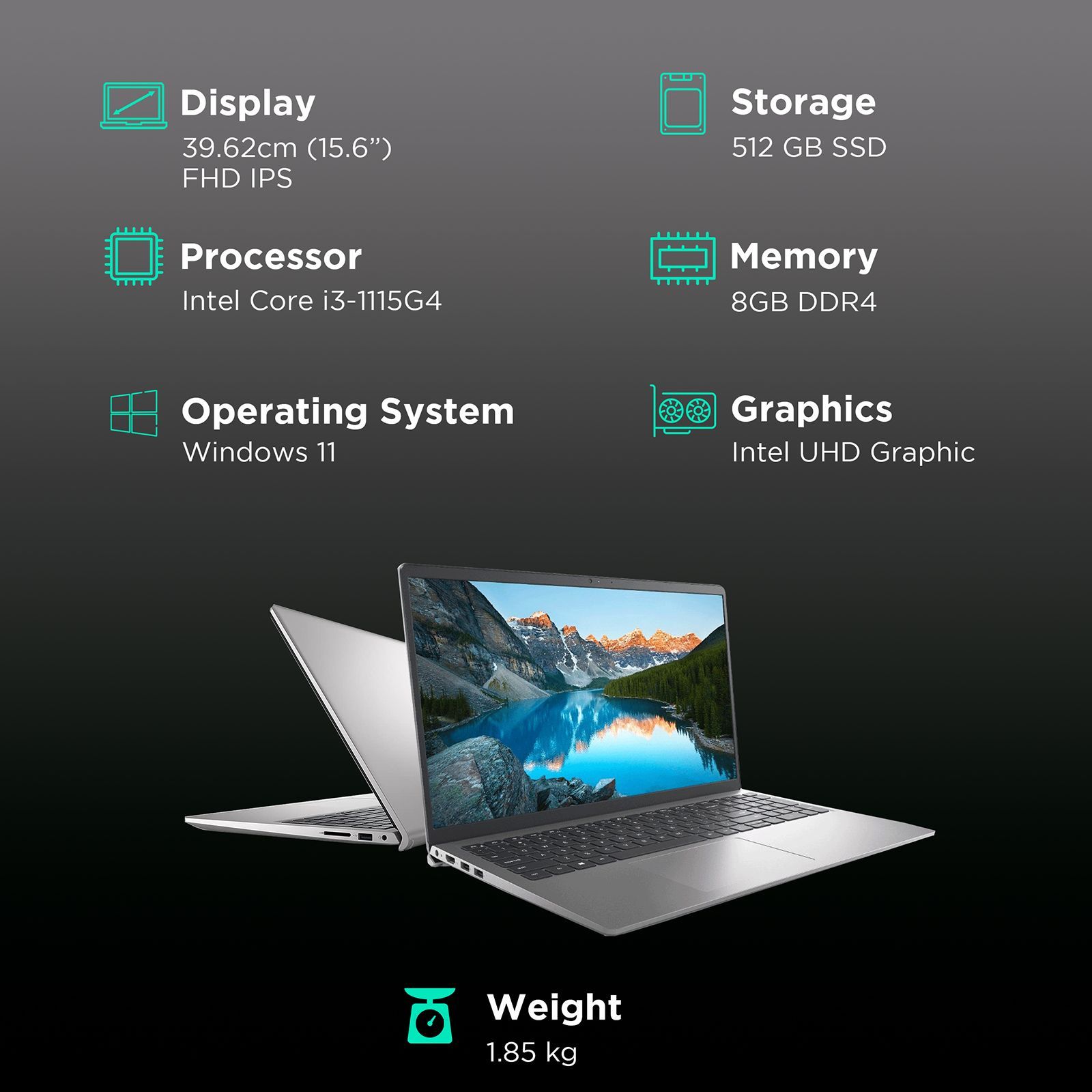 DELL Inspiron 3511 Intel Core i3 11th GenThin & Light Laptop (8GB, 512GB SSD, Windows 11 Home, 15.6 inch FHD LED Display, MS Office Home & Student 2021, Platinum Silver, 1.85 KG)_3