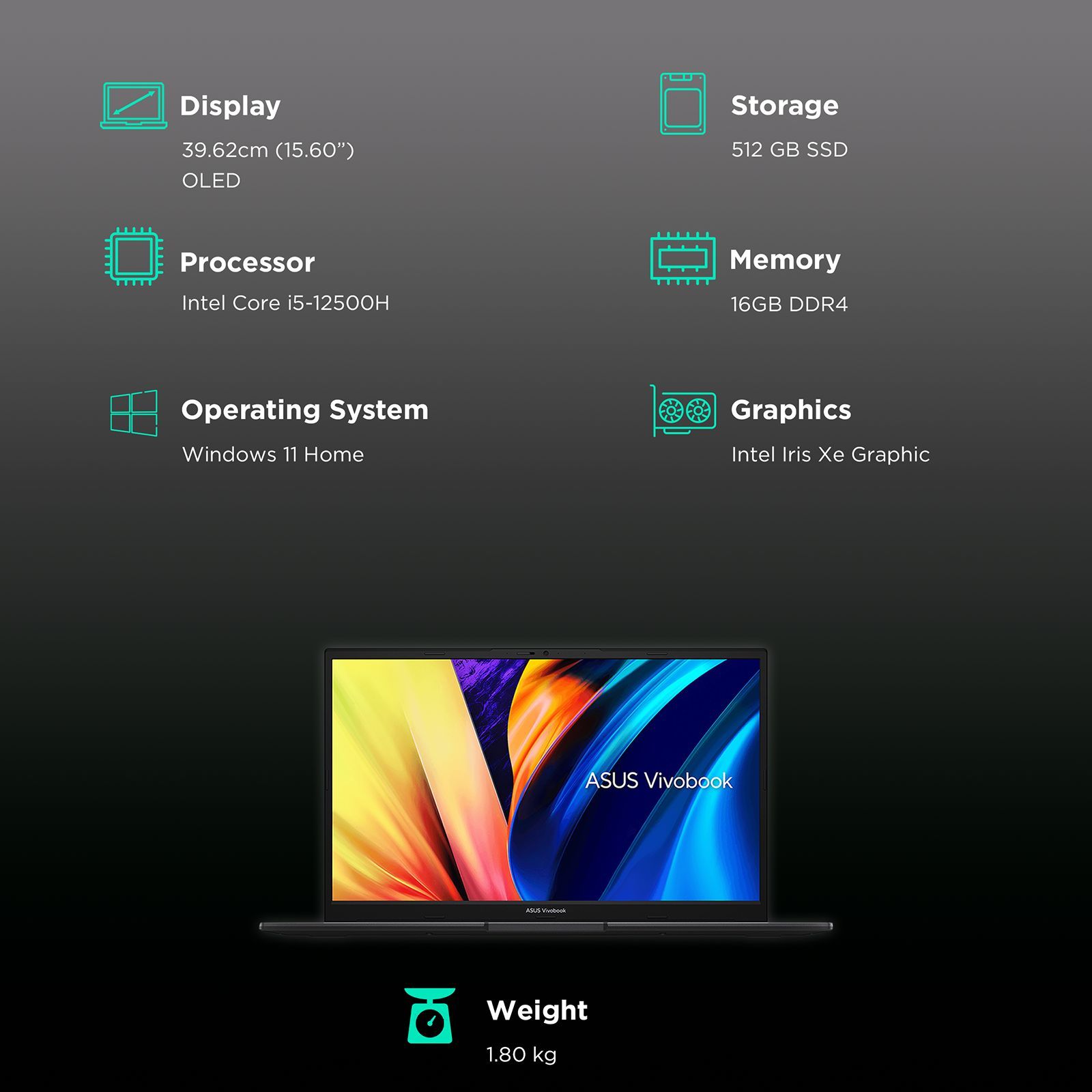 ASUS S3502ZA-L502WS Intel Evo Core i5 12th Gen (15.6 inch, 16GB, 512GB, Windows 11, MS Office, Intel Iris Xe Graphics, OLED Display, Indie Black, S3502ZA-L502WS)_3