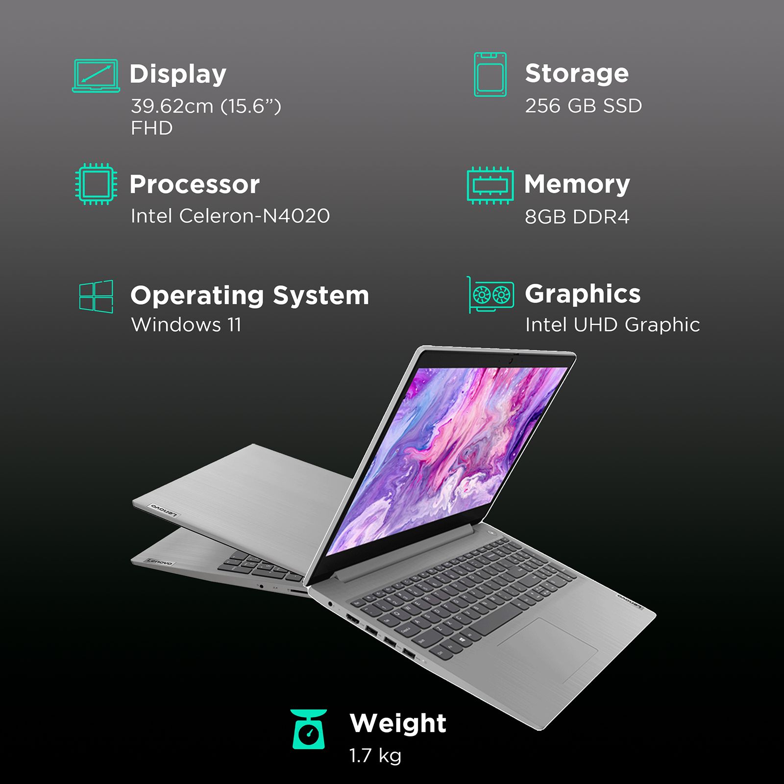 Lenovo IdeaPad 3 15IGL05 Intel Celeron (15.6 inch, 8GB, 256GB, Windows 11, MS Office 2021, Intel UHD Graphics, FHD Display, Platinum Grey, 81WQ00MQIN) Lenovo IdeaPad 3 15IGL05 Intel Celeron (15.6 inch, 8GB, 256GB, Windows 11, MS Office 2021, Intel UHD Graphics, FHD Display, Platinum Grey, 81WQ00MQIN)_3