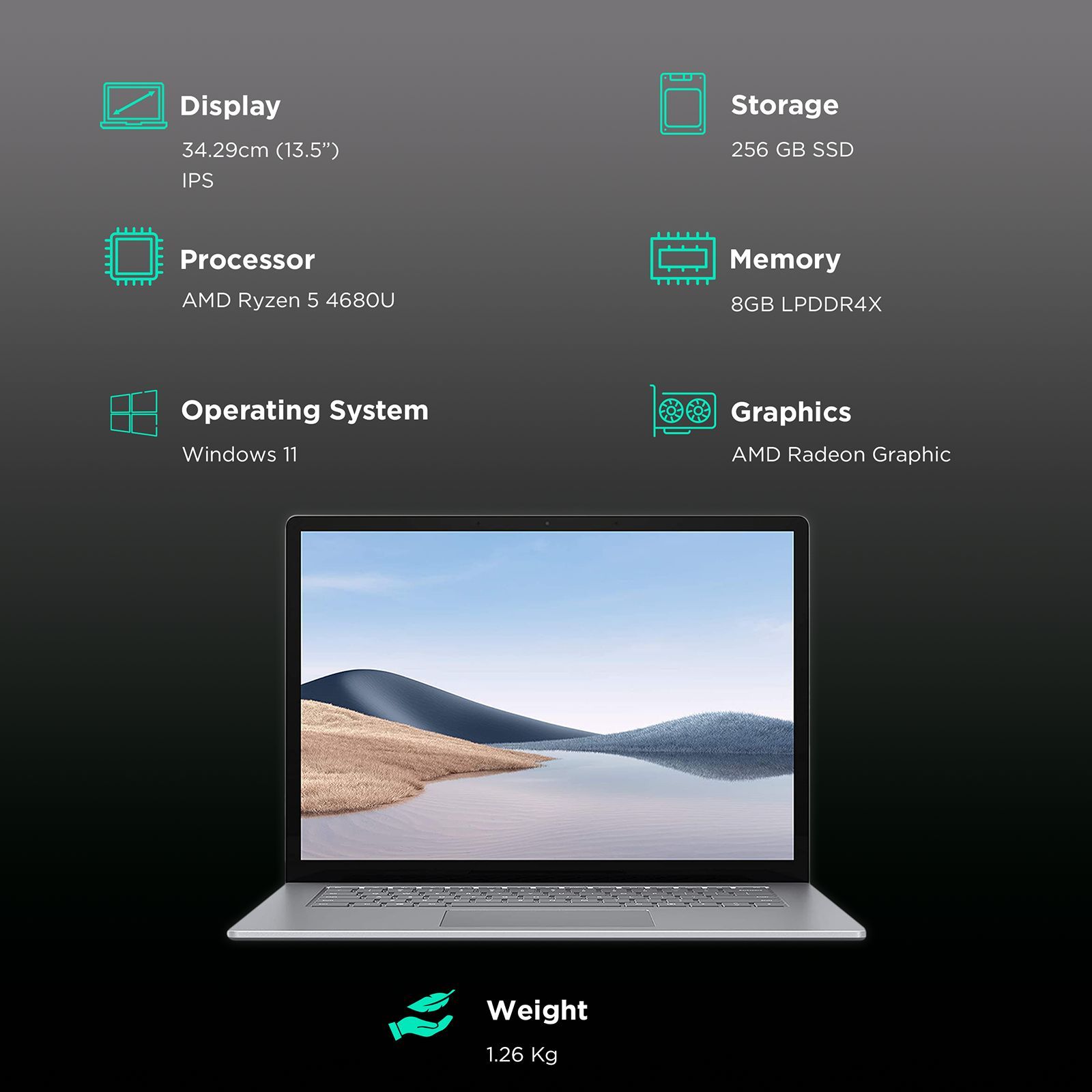 Microsoft Surface 4 AMD Ryzen 5 4680U (13.5 inch, 8GB, 256GB, Windows 11 Home, AMD Radeon R5, IPS Screen, Platinum, 5PB-00049)_3