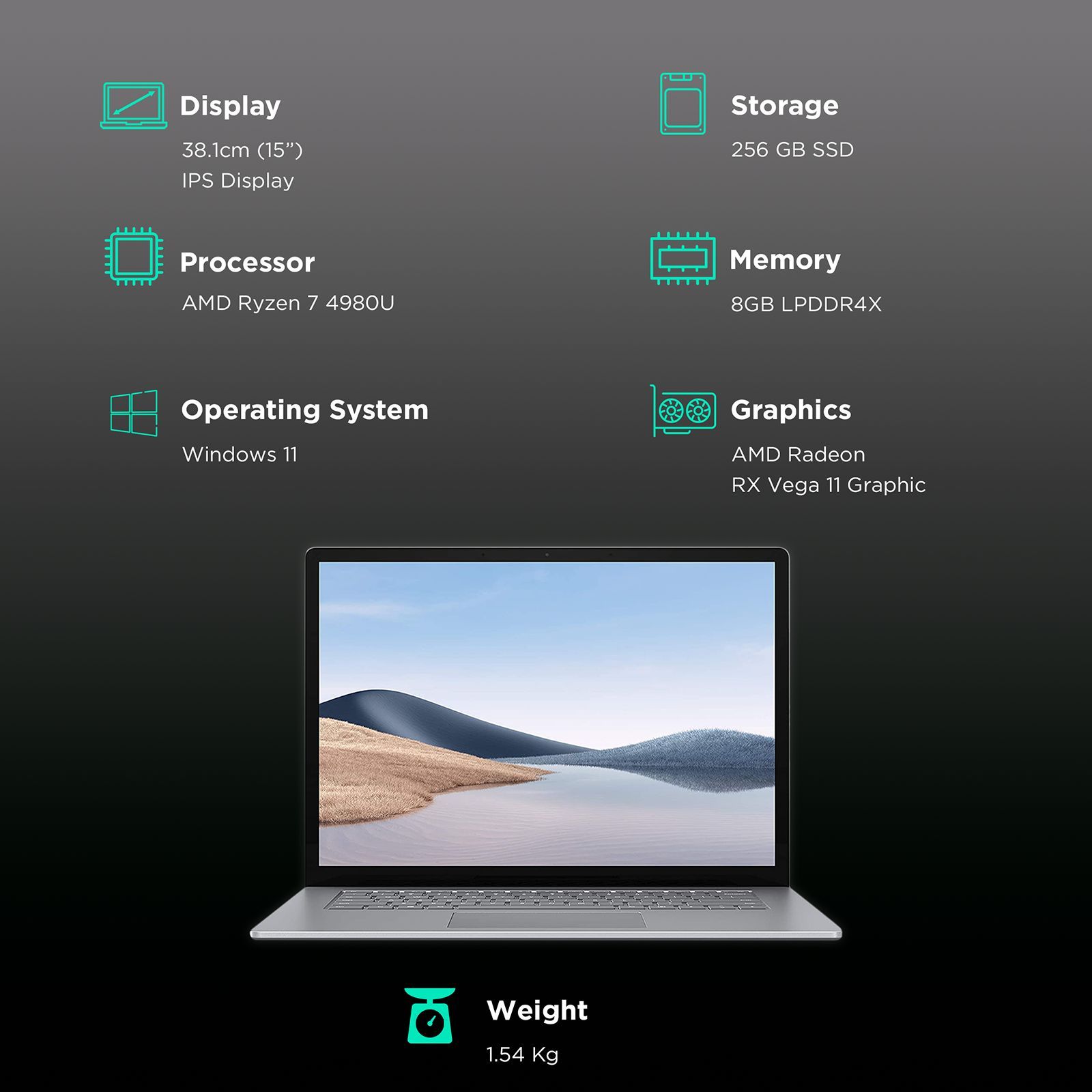 Microsoft Surface 4 (5UI-00049) Ryzen 7 Windows 11 Home Laptop (8GB RAM, 256GB SSD, AMD Radeon RX Vega 11, MS Office, 38.1cm, Platinum) Microsoft Surface 4 (5UI-00049) Ryzen 7 Windows 11 Home Laptop (8GB RAM, 256GB SSD, AMD Radeon RX Vega 11, MS Office, 38.1cm, Platinum)_3