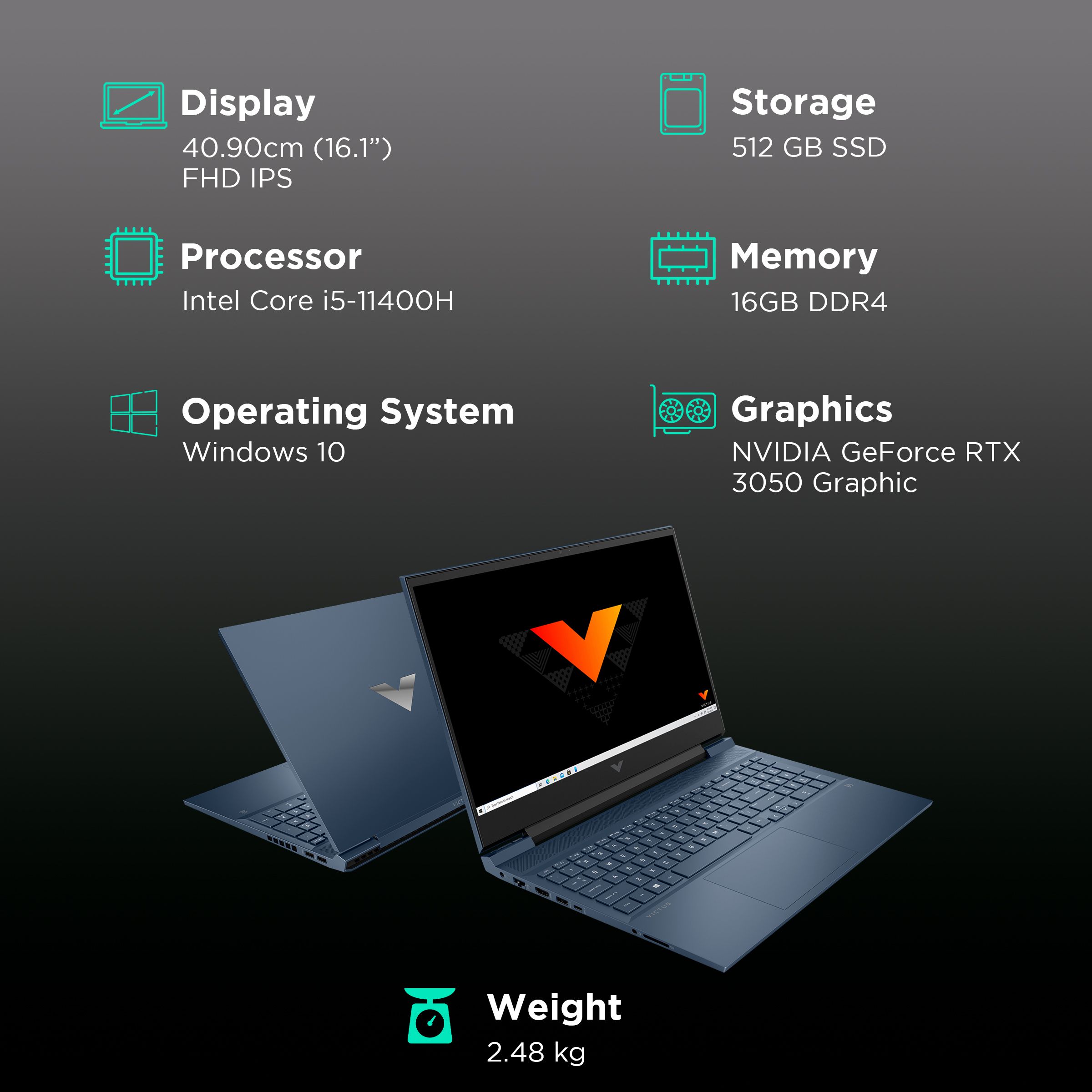 HP Victus 16-d0351TX Intel Core i5 11th Gen (16.1 inch, 16GB, 512GB, Windows 10, MS Office 2019, NVIDIA GeForce RTX 3050 Graphics, FHD IPS Display, Performance Blue, 4N0A3PA#ACJ)_3