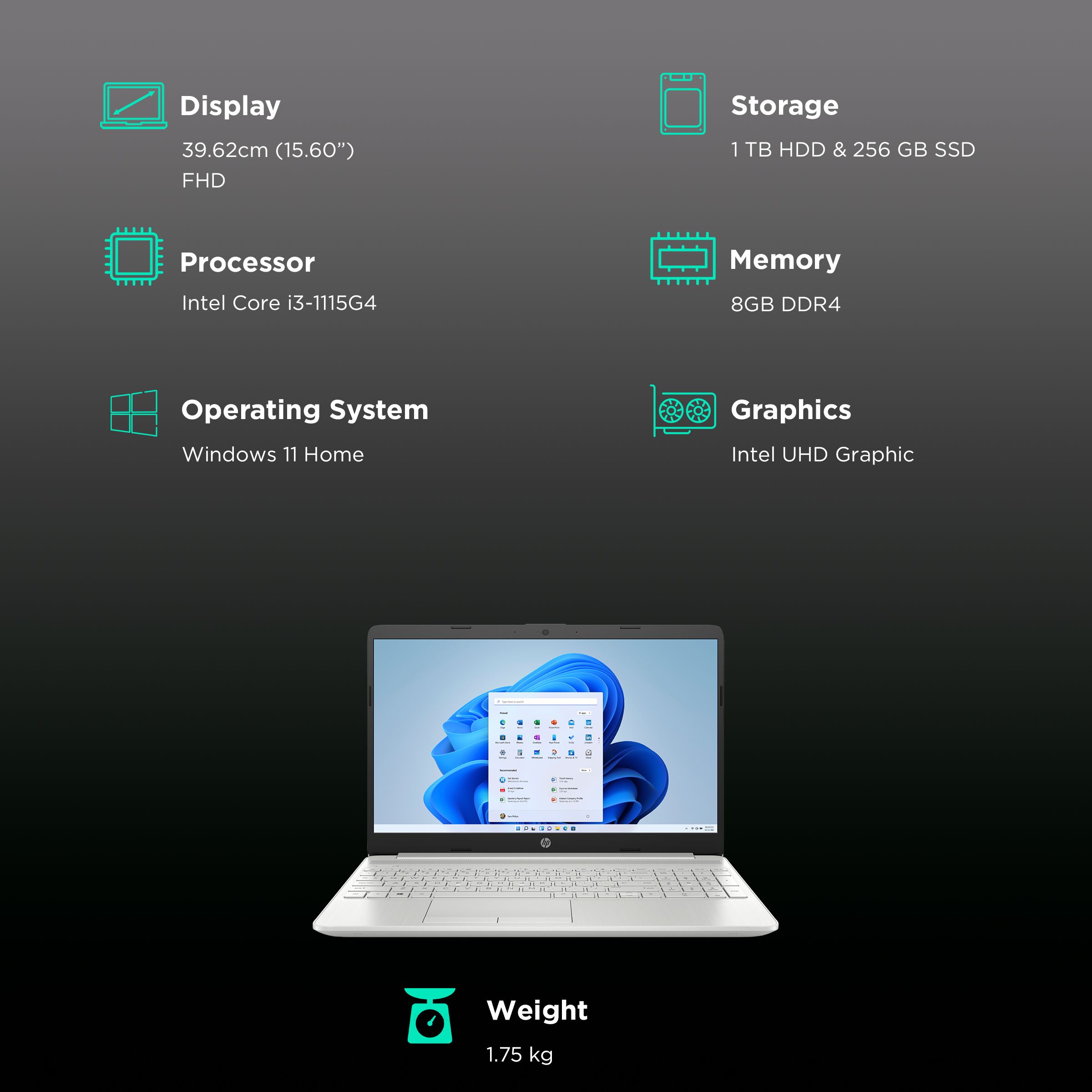 HP 15s-dr3506TU Intel Core i3 11th Gen Laptop (8GB, 256GB SSD, 1TB HDD, Windows 11 Home, 15.6 inch Full HD Display, Natural Silver, 1.75 KG) HP 15s-dr3506TU Intel Core i3 11th Gen Laptop (8GB, 256GB SSD, 1TB HDD, Windows 11 Home, 15.6 inch Full HD Display, Natural Silver, 1.75 KG)_3