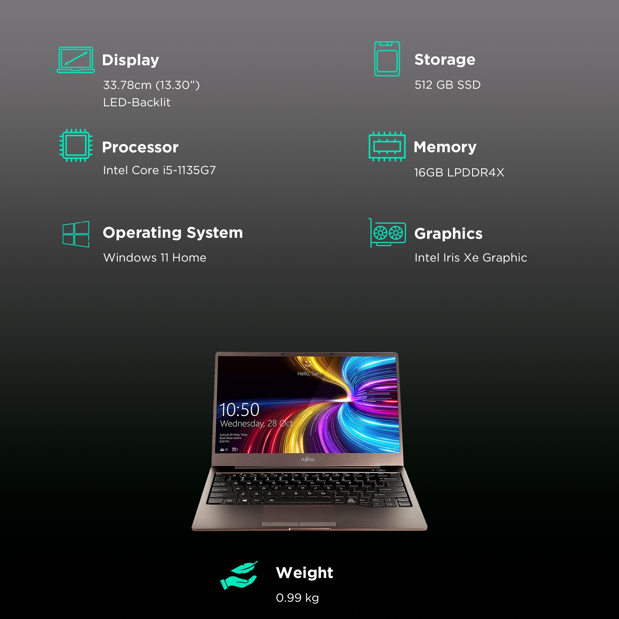 FUJITSU CH Series Intel Core i5 11th Gen (13.3 inch, 16GB, 512GB, Windows 11 Home, MS Office 2021, Intel Iris Xe, LED-Backlit Display, Brown, FPC02548LK)_3