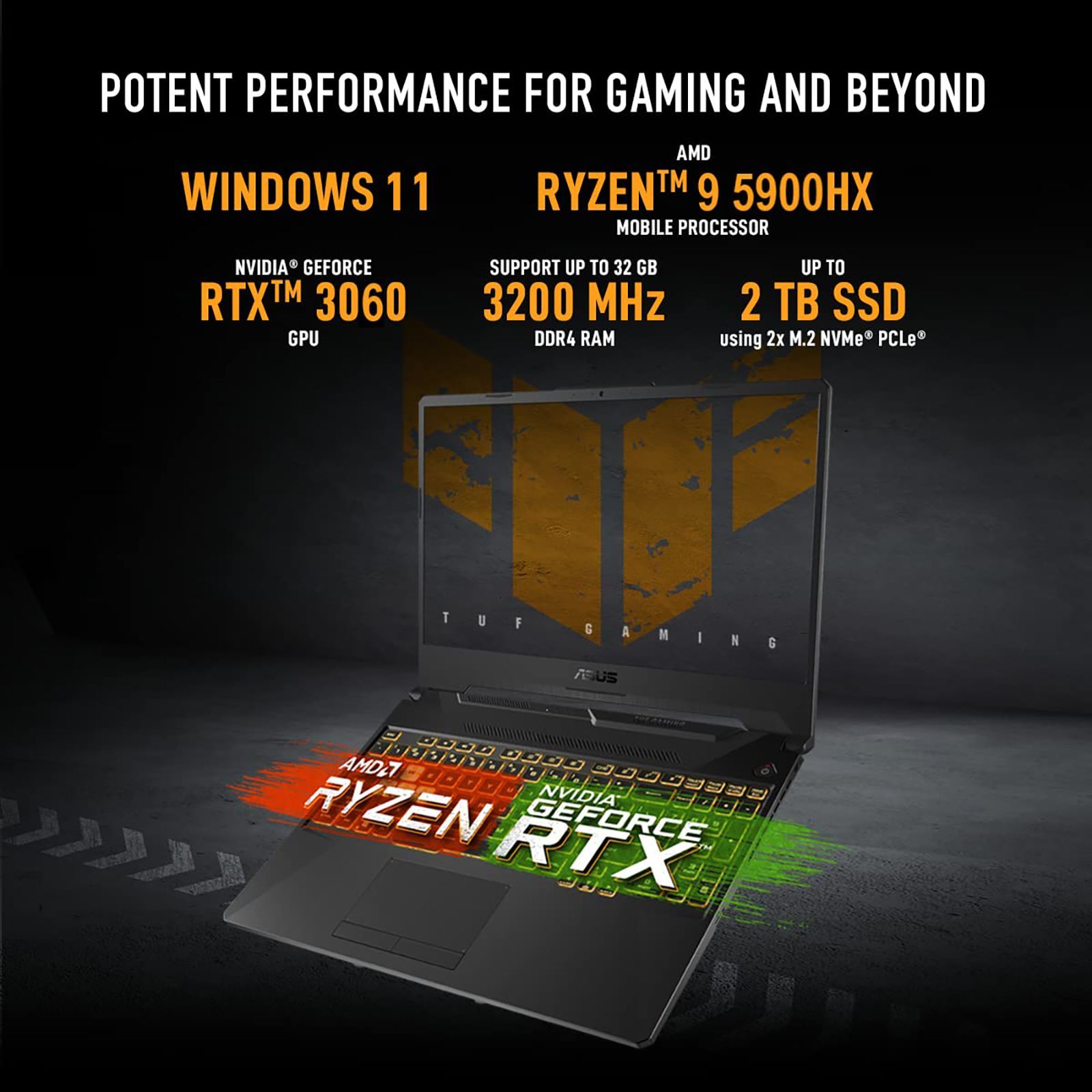 ASUS TUF Gaming A15 FA506QM-HN124W AMD Ryzen 9 5900HX Gaming Laptop (16GB, 512GB SSD, Windows 11 Home, 6GB Graphics, 15.6 inch 144 Hz Full HD IPS Display, NVIDIA GeForce RTX 3060, Graphite Black, 2.3 KG)_16