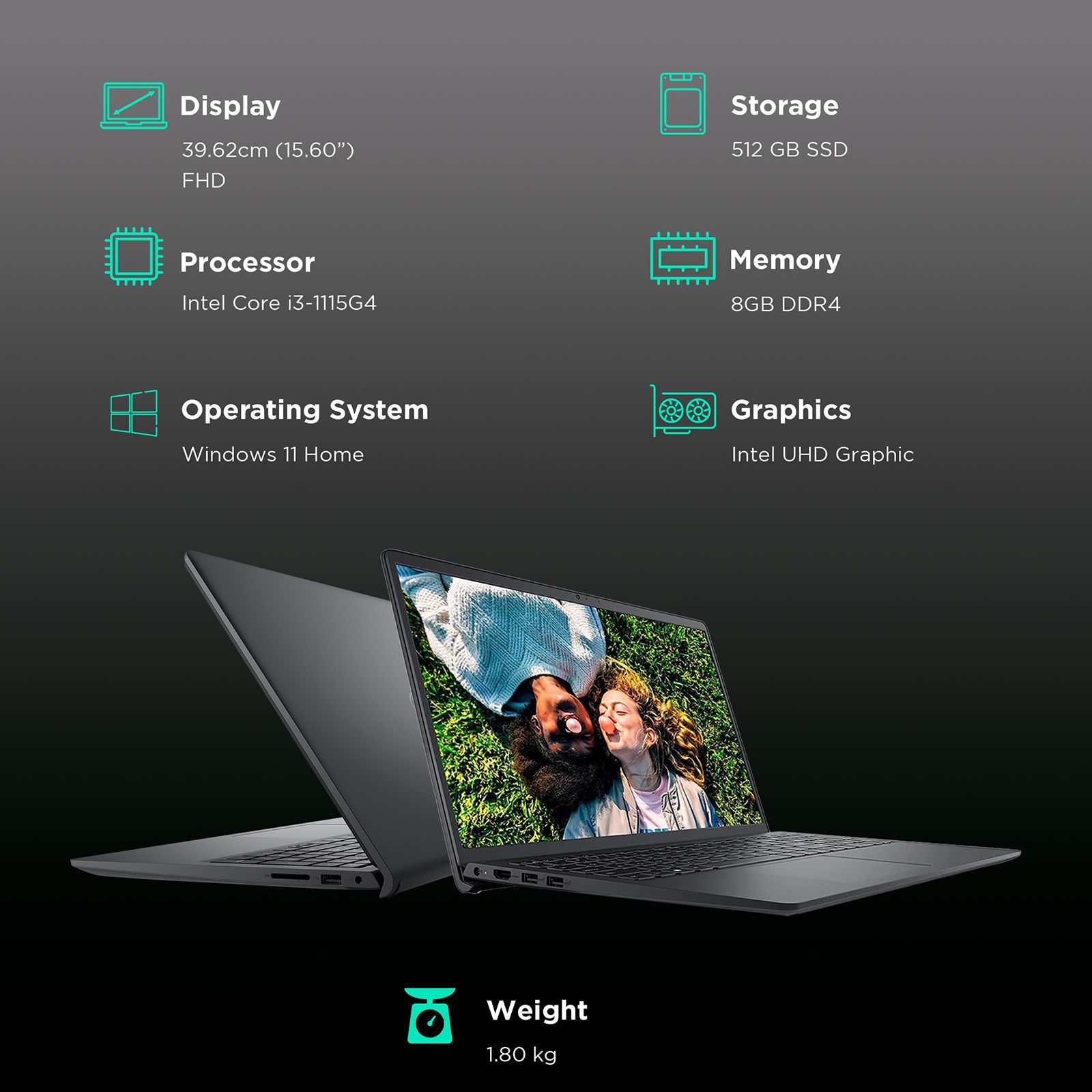 DELL Inspiron 3000 Intel Core i3 11th Gen Thin & Light Laptop (8GB, 512GB SSD, Windows 11 Home, 15.6 inch Full HD WVA AG Display, MS Office, Black, 1.8 KG)_3