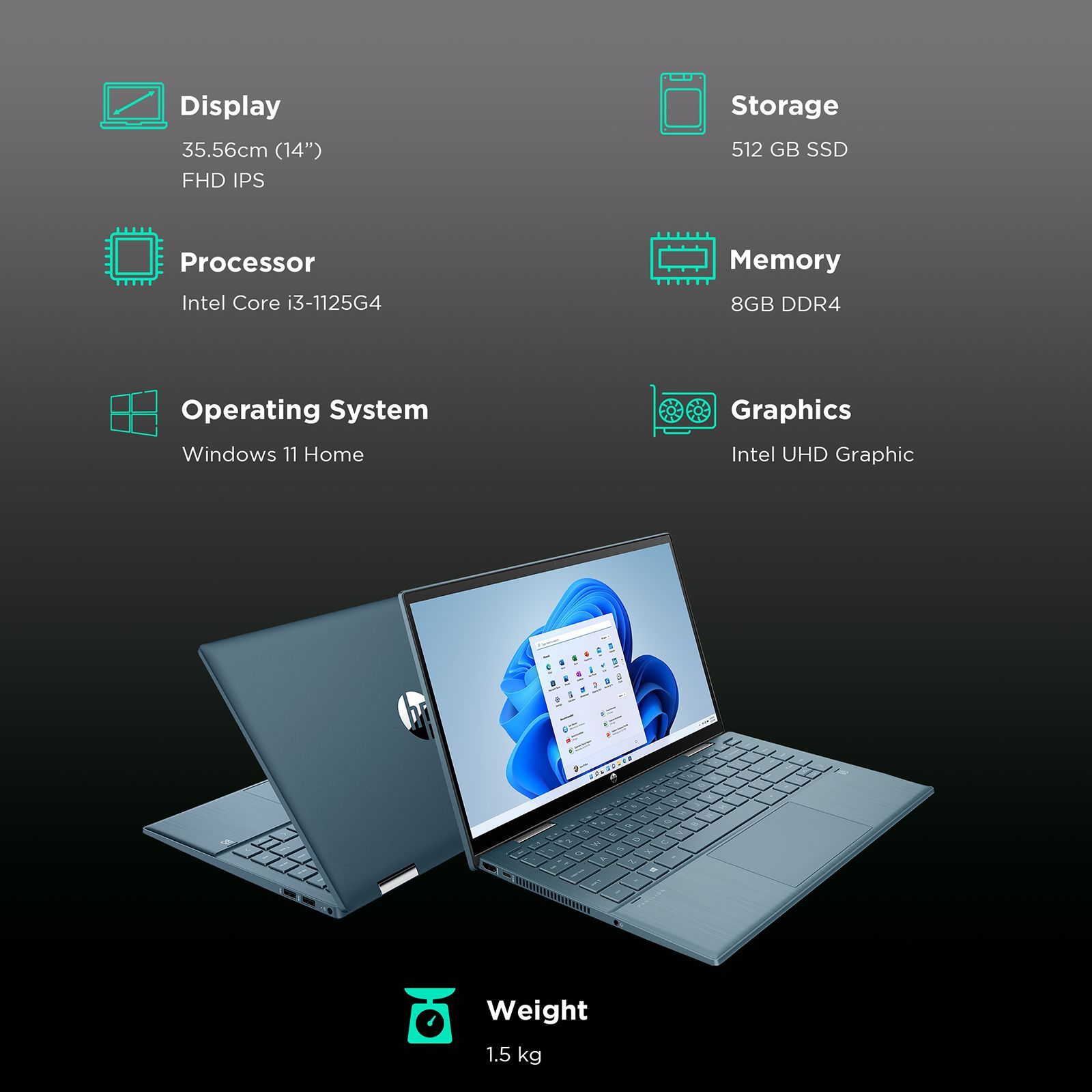 HP Pavilion x360 14-dy0208TU Intel Core i3 11th Gen Touchscreen 2-in-1 Laptop (8GB, 512GB SSD, Windows 11 Home, 14 inch Full HD IPS Display, MS Office 2019, Spruce Blue, 1.75 KG) HP Pavilion x360 14-dy0208TU Intel Core i3 11th Gen Touchscreen 2-in-1 Laptop (8GB, 512GB SSD, Windows 11 Home, 14 inch Full HD IPS Display, MS Office 2019, Spruce Blue, 1.75 KG)_3