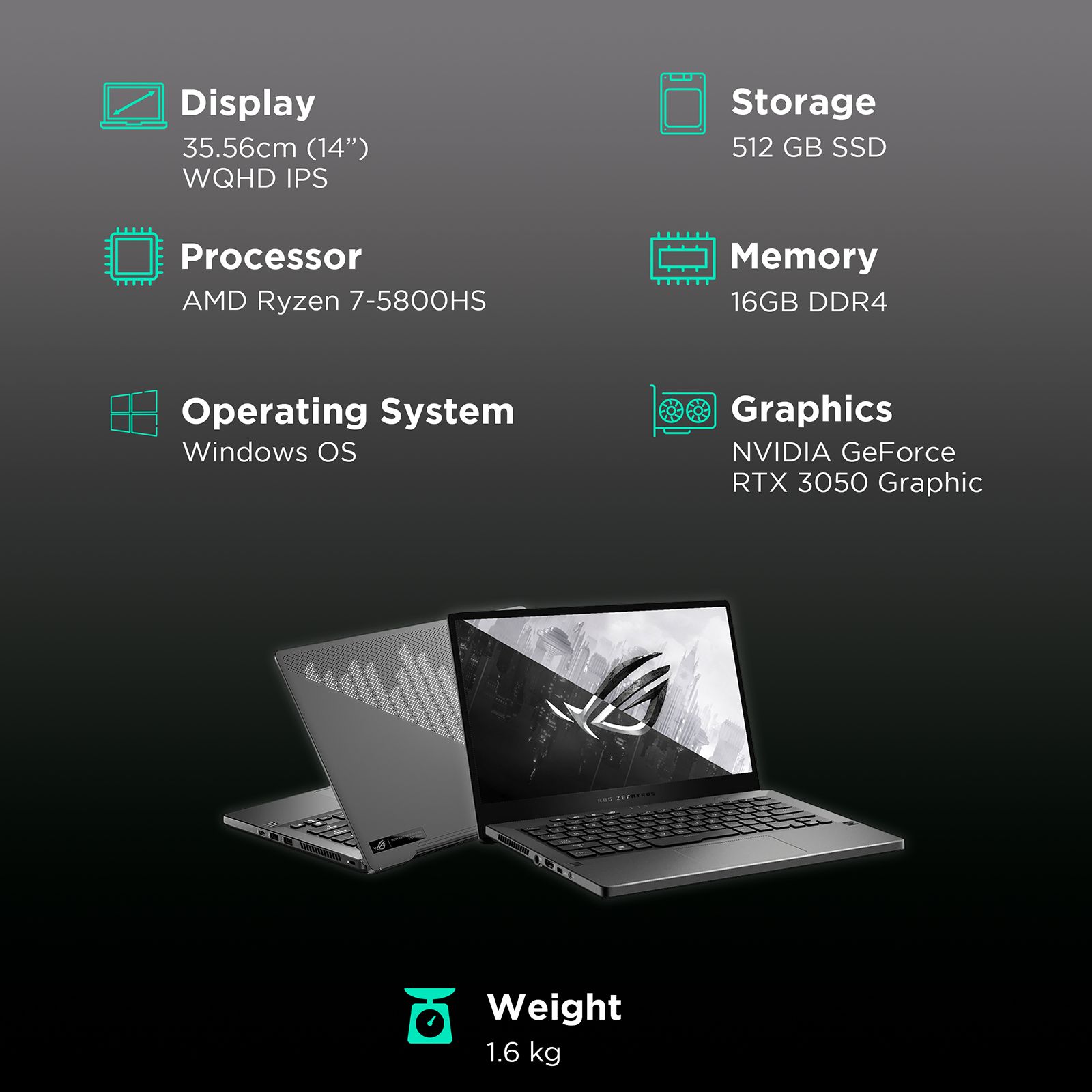 ASUS ROG Zephyrus G14 GA401QC-K2189WS AMD Ryzen 7 (14 inch, 16GB, 512GB, Windows 11 Home, MS Office 2019, NVIDIA GeForce RTX 3050, IPS Display, Eclipse Gray, 90NR05T3-M002N0)_3