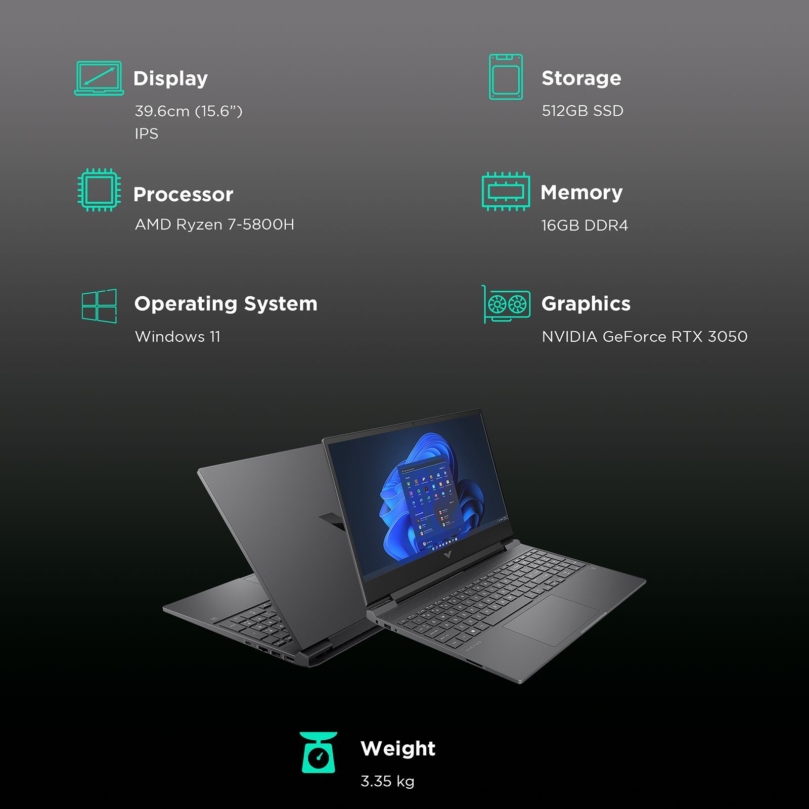 HP Victus fb0053AX AMD Ryzen 7 5800H Gaming Laptop (16GB, 512GB SSD, Windows 11 Home, 4GB Graphics, 15.6 inch 144 Hz Full HD IPS Display, NVIDIA GeForce RTX 3050, MS Office 2021, Mica Silver, 2.29 KG)_3