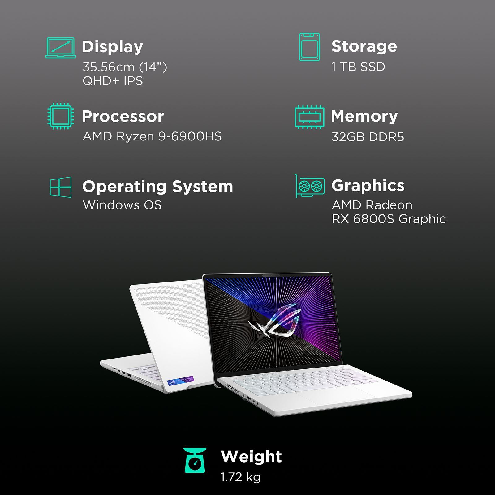 ASUS ROG Zephyrus G14 AMD Ryzen 9 (14 inch, 32GB, 1TB, Windows 11 Home, MS Office Home and Student, AMD Radeon RX 6800S Graphics, QHD+ IPS Display, Moonlight White AniMe Matrix Version, GA402RK-L8147WS)_3