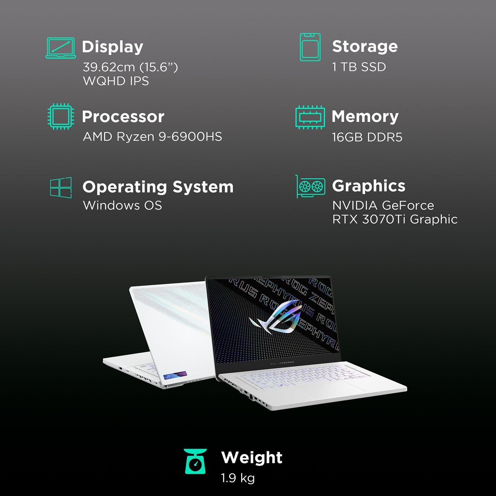 ASUS ROG Zephyrus G15 AMD Ryzen 9 (15.6 inch, 16GB, 1TB, Windows 11 Home, MS Office Home and Student, NVIDIA 3070 Ti Laptop GPU, WQHD IPS Display, Moonlight White, GA503RW-LN066WS) ASUS ROG Zephyrus G15 AMD Ryzen 9 (15.6 inch, 16GB, 1TB, Windows 11 Home, MS Office Home and Student, NVIDIA 3070 Ti Laptop GPU, WQHD IPS Display, Moonlight White, GA503RW-LN066WS)_3