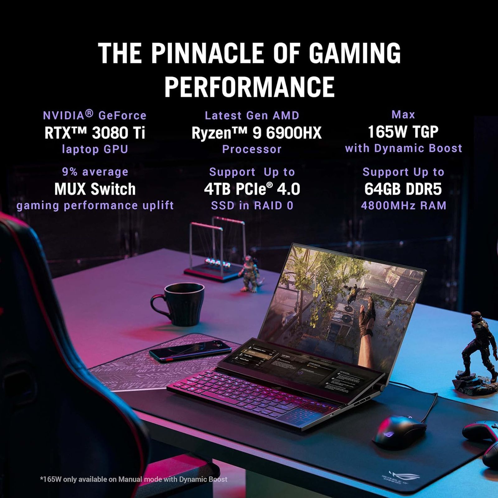 ASUS ROG Zephyrus Duo 16 AMD Ryzen 9 (16 inch, 32GB, 2TB, Windows 11 Home, MS Office Home and Student, NVIDIA GeForce RTX 3080 Ti Graphics, QHD+ Mini LED, Black, GX650RXZ-LO227WS)_16