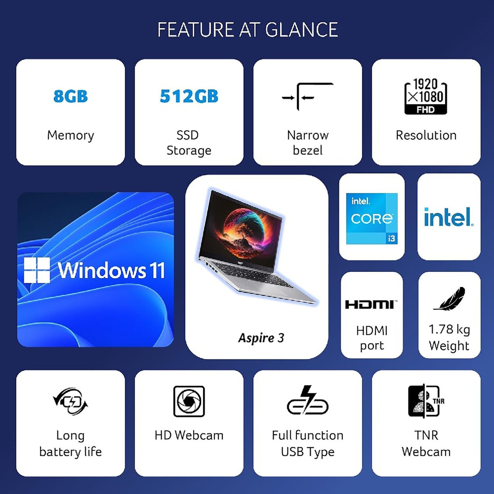 acer Aspire 3 Intel Core i3 12th Gen Thin & Light Laptop (8GB, 512GB SSD, Windows 11 Home, 15.6 inch Full HD Display, MS Office 2021, Pure Silver, 1.7 KG) acer Aspire 3 Intel Core i3 12th Gen Thin & Light Laptop (8GB, 512GB SSD, Windows 11 Home, 15.6 inch Full HD Display, MS Office 2021, Pure Silver, 1.7 KG)_12