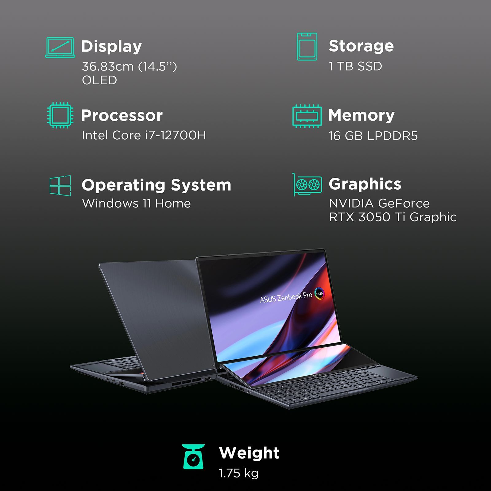 ASUS Zenbook Pro 14 Intel Core i7 12th Gen (14.5 inch, 16GB, 1TB, Windows 11 Home, MS Office 2021, NVIDIA GeForce RTX 3050 Ti Graphics, OLED Display, Tech Black, 90NB0X82-M00610) ASUS Zenbook Pro 14 Intel Core i7 12th Gen (14.5 inch, 16GB, 1TB, Windows 11 Home, MS Office 2021, NVIDIA GeForce RTX 3050 Ti Graphics, OLED Display, Tech Black, 90NB0X82-M00610)_3