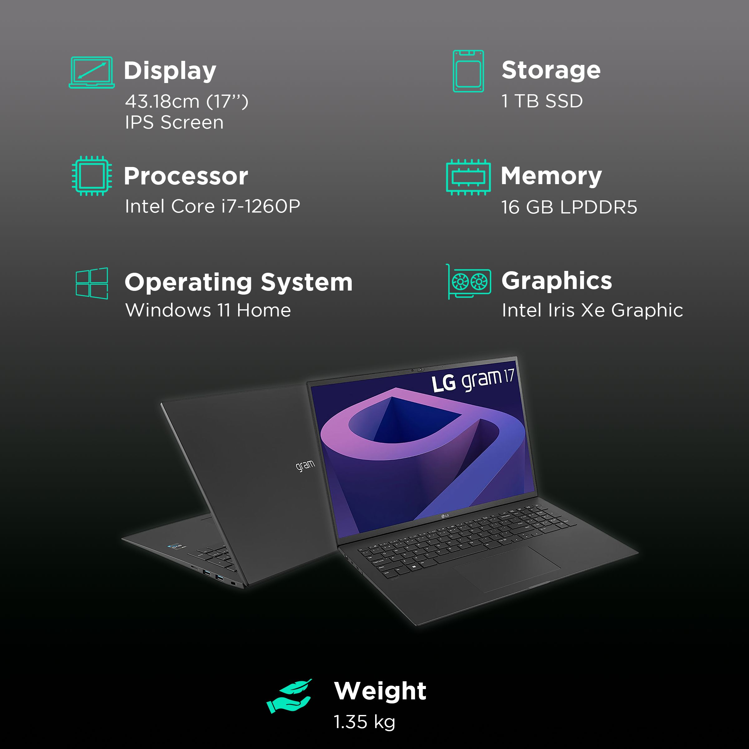 LG Gram 17 Intel EVO Core i7 12th Gen (17 inch, 16GB, 1TB, Windows 11, Intel Iris Xe Graphics, WQXGA IPS Display, Black, 17Z90Q-G.AH78A2)_3