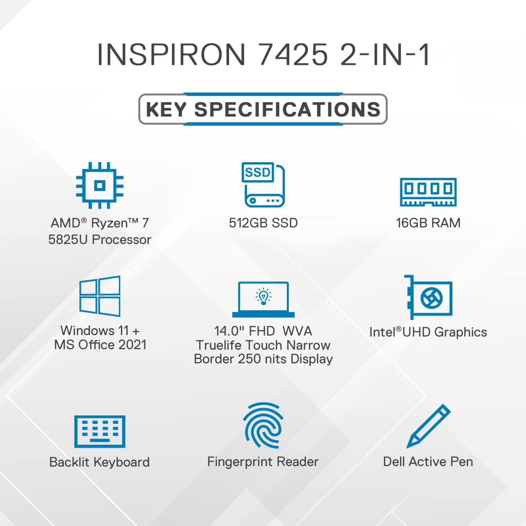 DELL Inspiron 7425 AMD Ryzen 7 (14 inch, 16GB, 512GB, Windows 11 Home, MS Office Home and Student 2021, AMD Radeon, FHD Display, Platinum Silver, D560733WIN9P)_12