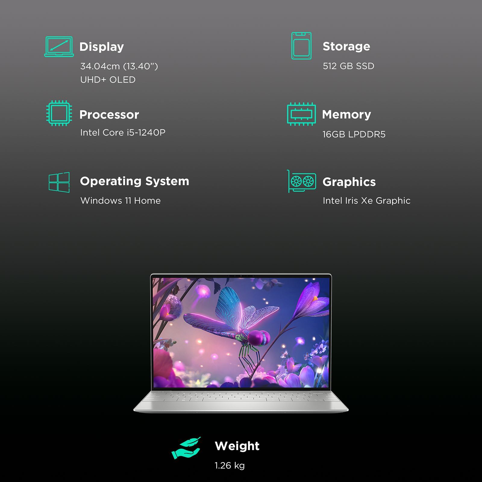 DELL XPS 13 Plus Intel Evo Core i5 12th Gen (13.4 inch, 16GB, 512GB, Windows 11 Home, MS Office 2021, Intel Iris Xe Graphics, UHD Plus OLED Display, Platinum Silver, D560072WIN9S)_3