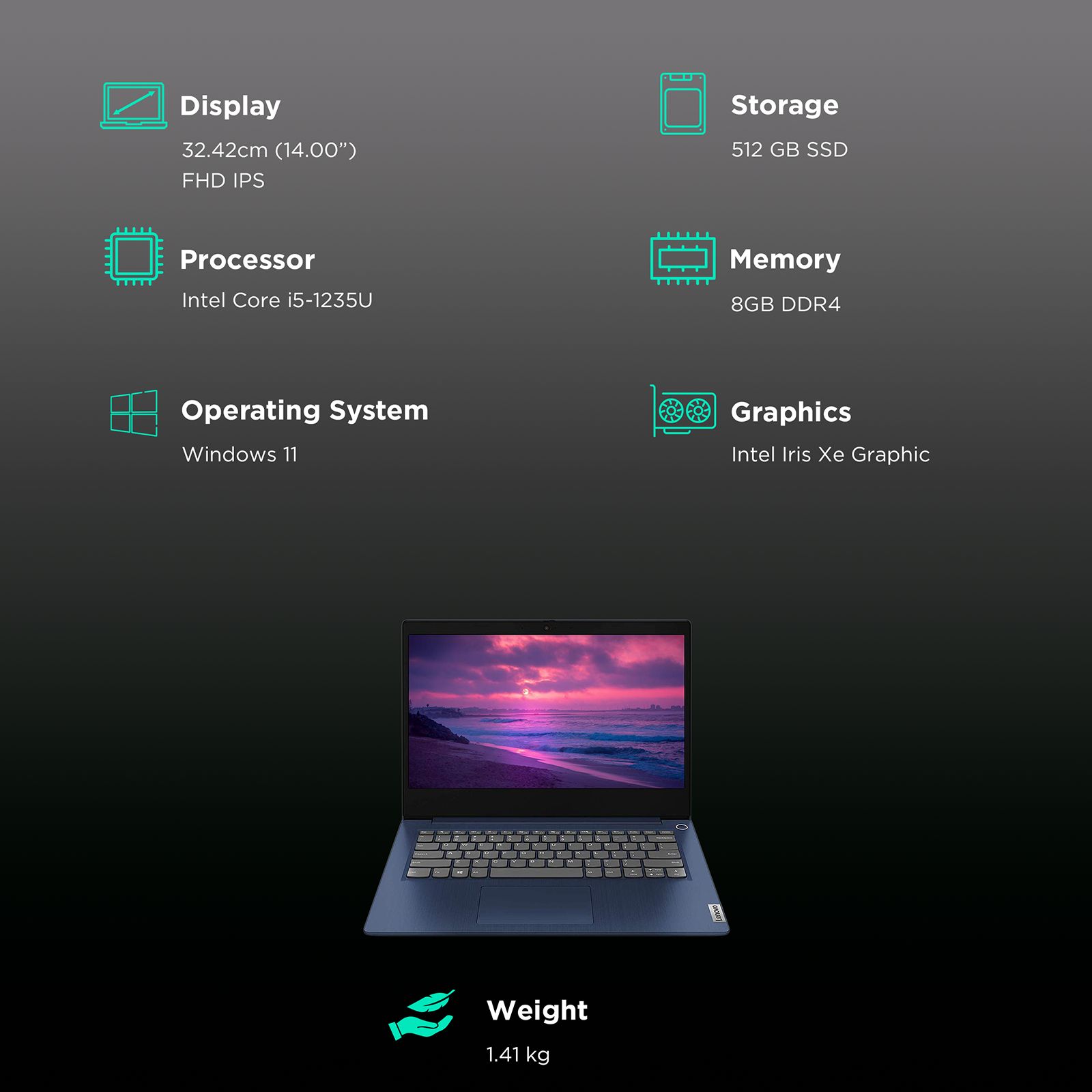 Lenovo Slim 3 Intel Core i5 12th Gen (14 inch, 8GB, 512GB, Windows 11, MS Office 2021, Intel Iris Xe Graphics, Full HD IPS Display, Abyss Blue, 82RJ005CIN)_3