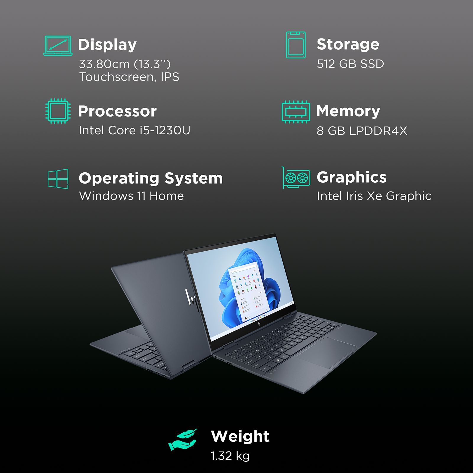 HP Envy 13 x360-bf0078TU Intel Core i5 12th Gen Touchscreen Thin & Light Laptop (8GB, 512GB, Windows 11 Home, Intel Iris Xe Graphics, 13.3 inch Full HD IPS Display, MS Office 2021, Space Blue, 1.32 KG) HP Envy 13 x360-bf0078TU Intel Core i5 12th Gen Touchscreen Thin & Light Laptop (8GB, 512GB, Windows 11 Home, Intel Iris Xe Graphics, 13.3 inch Full HD IPS Display, MS Office 2021, Space Blue, 1.32 KG)_3