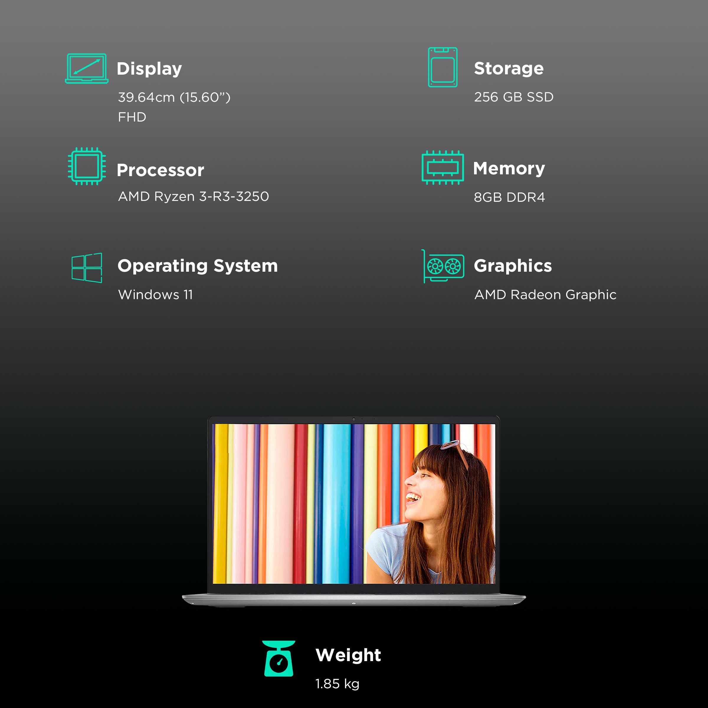 DELL Inspiron 3525 AMD Ryzen 3 3rd Gen Laptop (8GB, 256GB SSD, 1TB HDD, Windows 11, 15.6 inch FHD Display, MS Office 2021, Titan Grey, 1.85 KG)_3