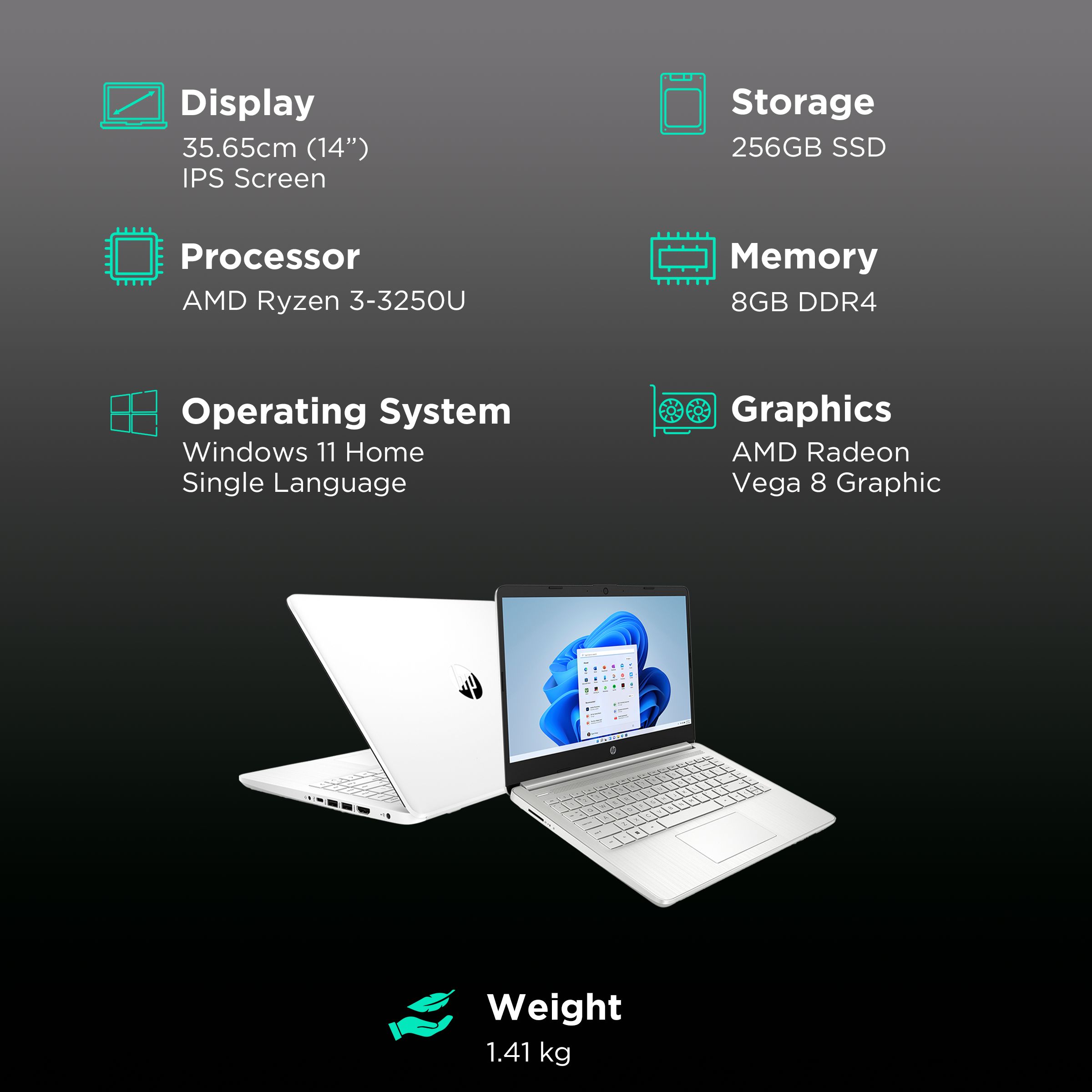 HP 14s-fq0567AU AMD Ryzen 3 (14 inch, 8GB, 256GB, Windows 11, MS Office 2021, AMD Radeon Vega 8, FHD IPS Display, Natural Silver, 6C0K9PA)_3