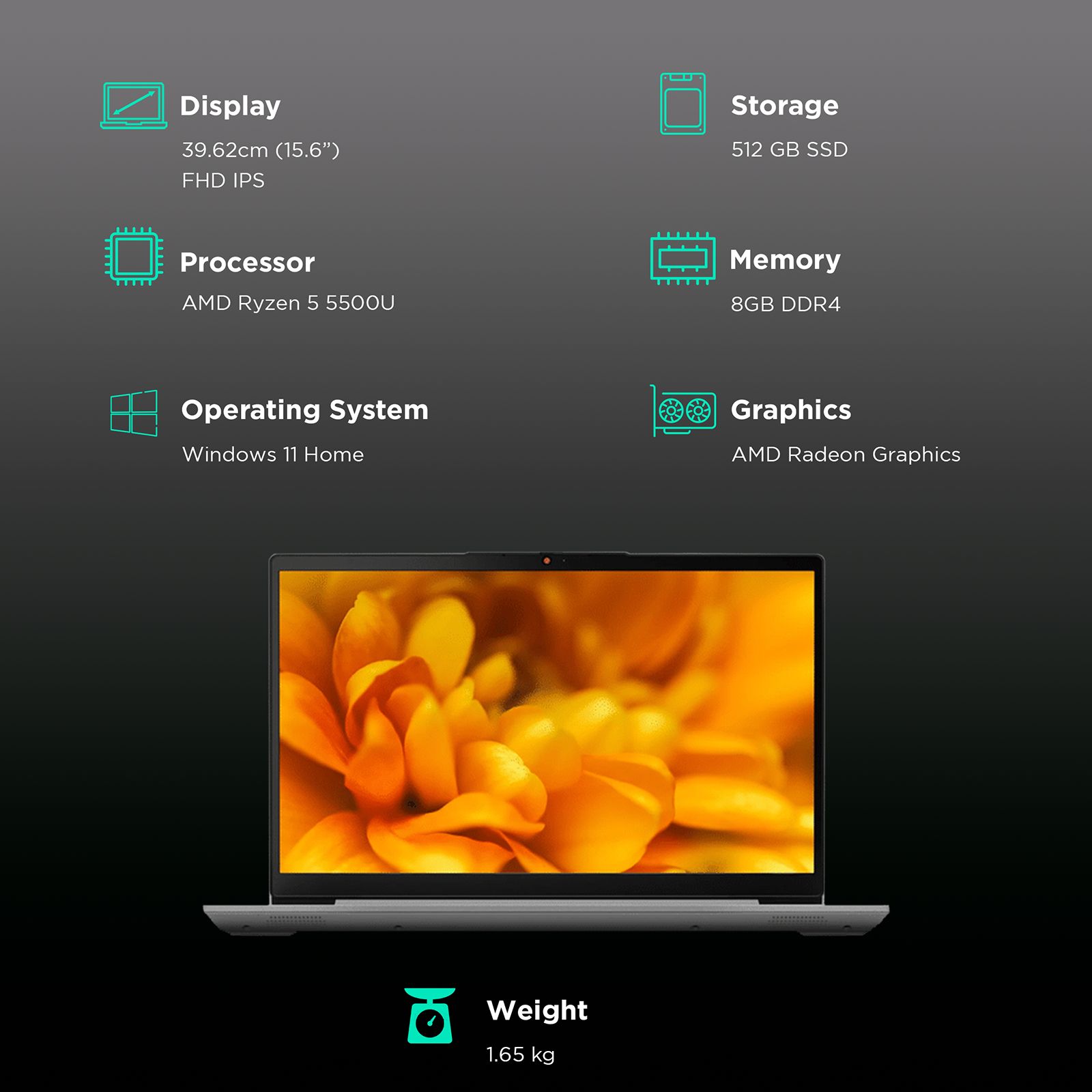 Lenovo IdeaPad 3 15ALC6 AMD Ryzen 5 (15.6 inch, 8GB, 512GB, Windows 11 Home, MS Office Home and Student 2021, AMD Radeon, FHD Display, Arctic Grey, 82KU017KIN)_3