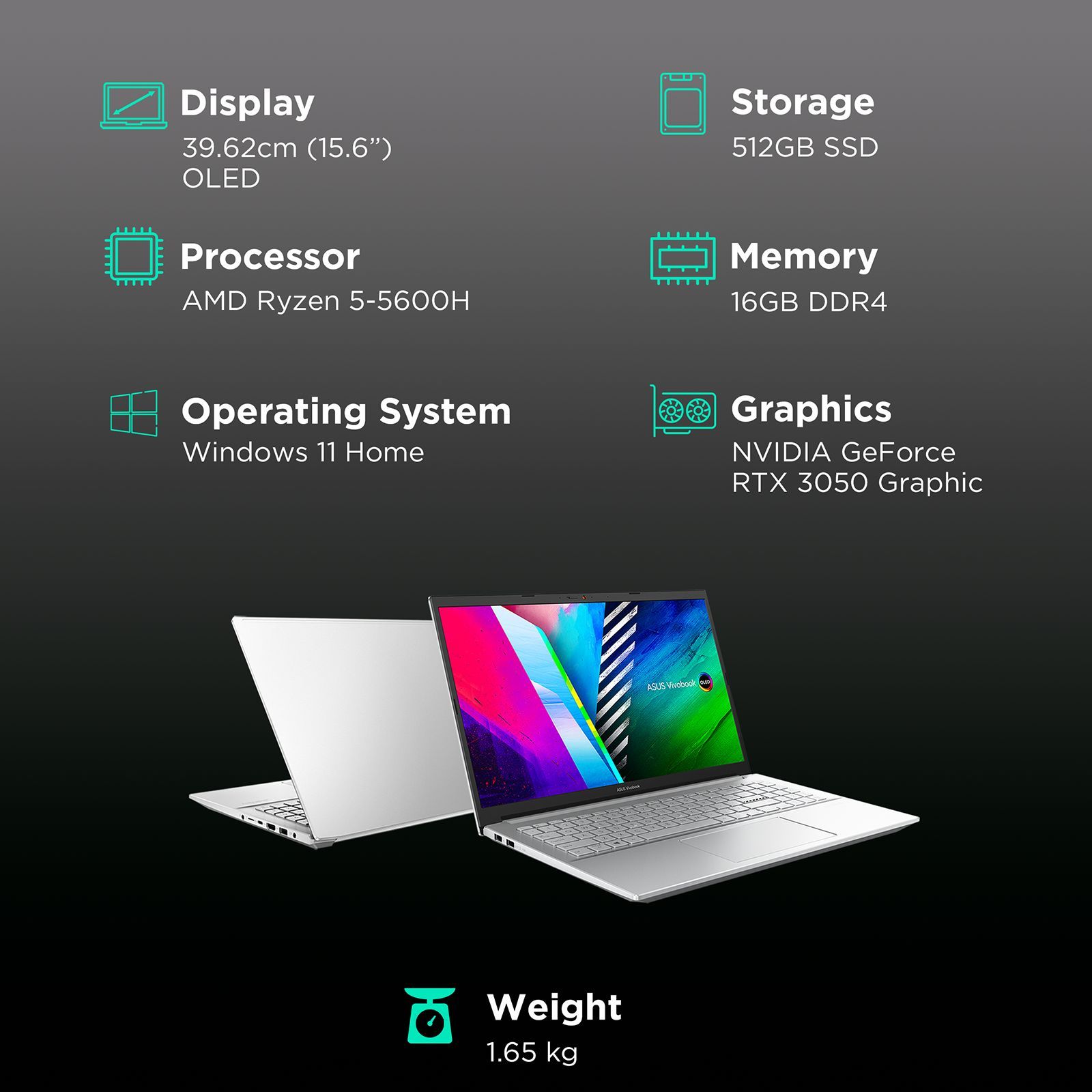 ASUS Vivobook Pro 15 AMD Ryzen 5 (15.6 inch, 16GB, 512GB, Windows 11 Home, NVIDIA GeForce RTX 3050 Graphics, FHD OLED Display, Cool Silver, M3500QC-L1502WS) ASUS Vivobook Pro 15 AMD Ryzen 5 (15.6 inch, 16GB, 512GB, Windows 11 Home, NVIDIA GeForce RTX 3050 Graphics, FHD OLED Display, Cool Silver, M3500QC-L1502WS)_3