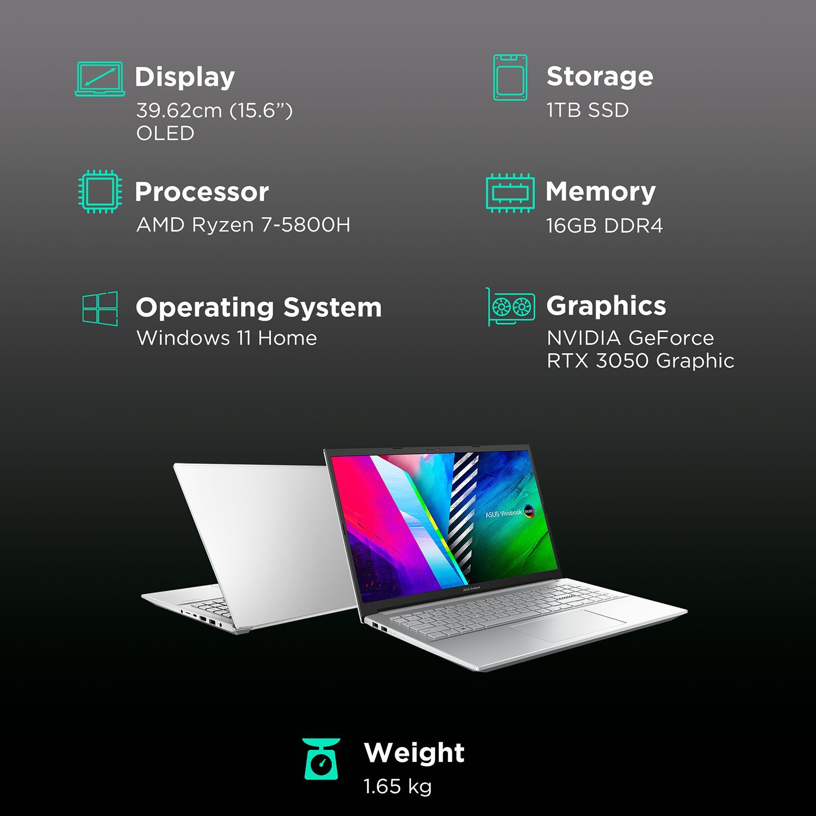 ASUS Vivobook Pro 15 AMD Ryzen 7 Thin and Light Laptop (16GB, 1TB SSD, Windows 11 Home, 15.6 inch FHD OLED Display, MS Office 2021, Cool Silver)_3