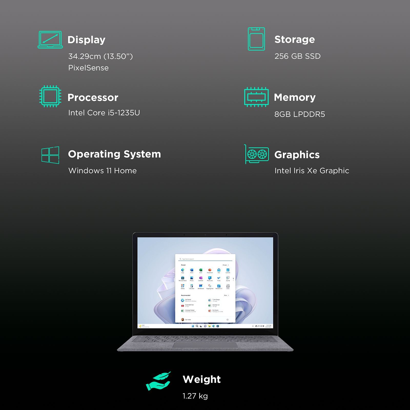 Microsoft Surface Laptop 5 Intel Core i5 12th Gen (13.5 inch, 8GB, 256GB, Windows 11, Intel Iris Xe Graphics, PixelSense Display, Platinum, QZI-00023)_3