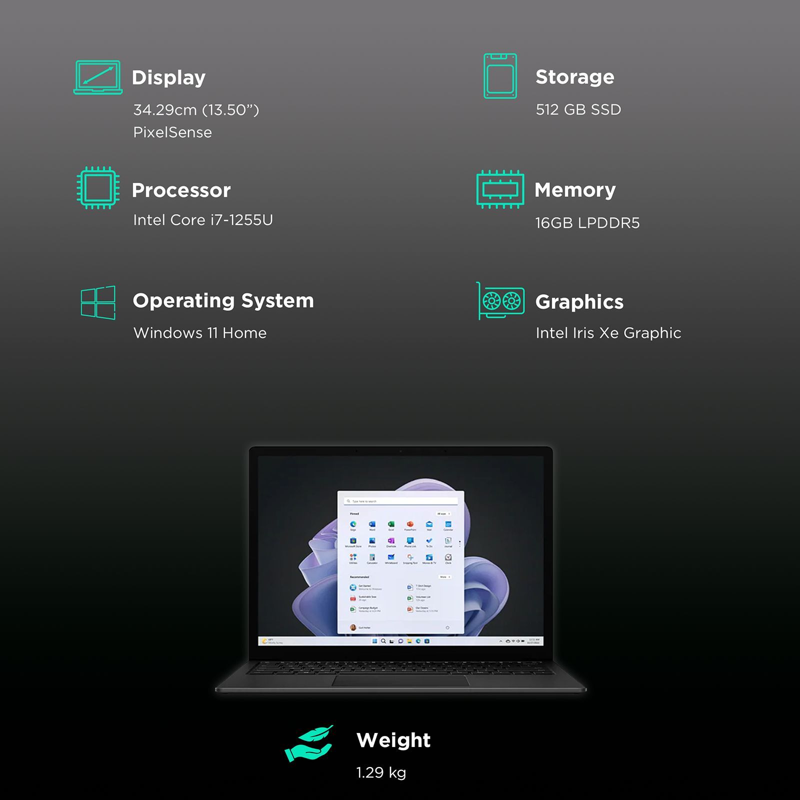 Microsoft Surface Laptop 5 Intel Core i7 12th Gen (13.5 inch, 16GB, 512GB, Windows 11, Intel Iris Xe Graphics, PixelSense Display, Matte Black, RBG-00048)_3