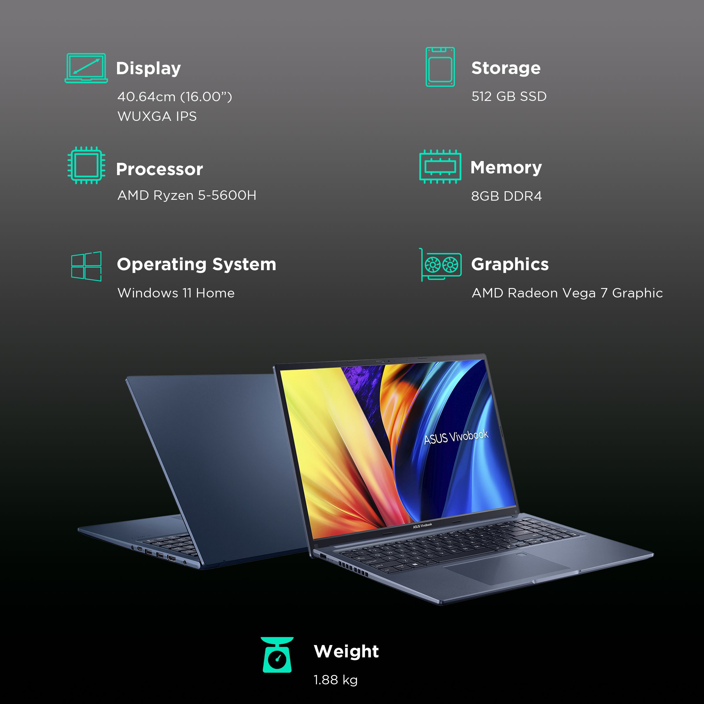 ASUS AMD Ryzen 5 (16 inch, 8GB, 512GB, Windows 11 Home, MS Office 2021, AMD Radeon Vega 7, WUXGA IPS Display, Quiet Blue, 90NB0Y81-M002C0) ASUS AMD Ryzen 5 (16 inch, 8GB, 512GB, Windows 11 Home, MS Office 2021, AMD Radeon Vega 7, WUXGA IPS Display, Quiet Blue, 90NB0Y81-M002C0)_3