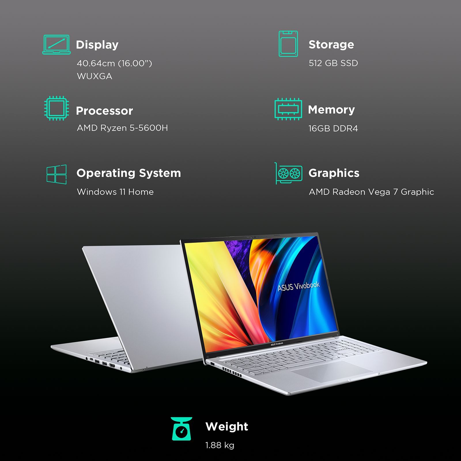 ASUS Vivobook Pro MB512WS AMD Ryzen 5 (16 inch, 16GB, 512GB, Windows 10 Home, MS Office 2021, AMD Radeon Vega 7 Graphics, WUXGA Display, Transparent Silver, 90NB0Y82-M00050)_3