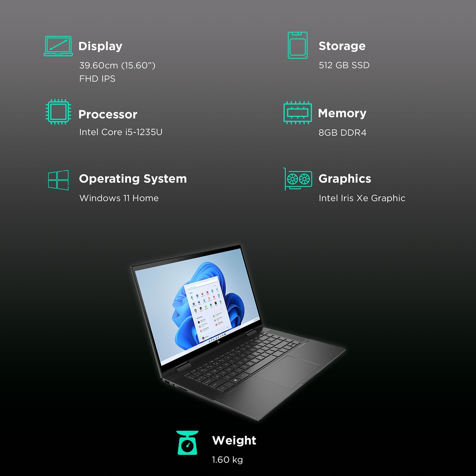 HP Envy x360 15-ew0037TU Intel Core i5 12th Gen (15.6 inch, 8GB, 512GB, Windows 11 Home, MS Office 2021, Intel Iris Xe, IPS Full HD Display, Nightfall Black, 7F691PAACJ)_3