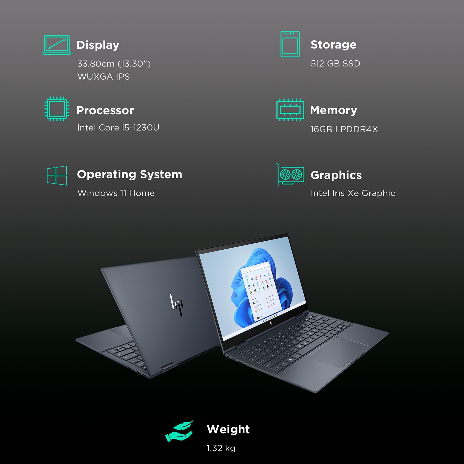 HP Envy 13 x360-bf0018TU Intel Core i5 12th Gen (13.3 inch, 16GB, 512GB, Windows 11 Home, MS Office 2021, Intel Iris Xe, WUXGA IPS Display, Space Blue, 6H9C3PAACJ)_3