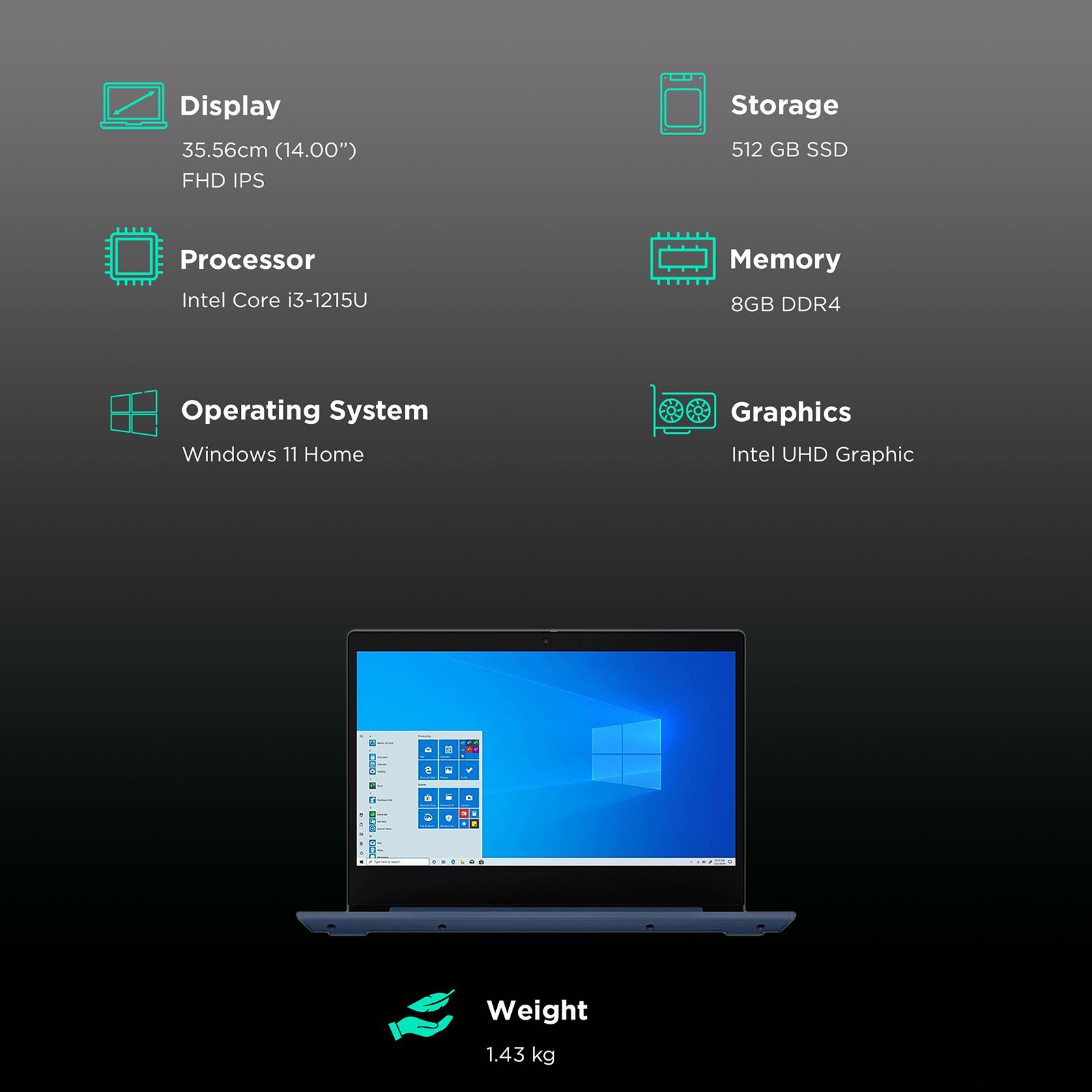 Lenovo IdeaPad 3 14IAU7 Intel Core i3 12th Gen (14 inch, 8GB, 512GB, Windows 11, MS Office 2021, Intel UHD Graphics, Full HD IPS Display, Abyss Blue, 82RJ0050IN)_3